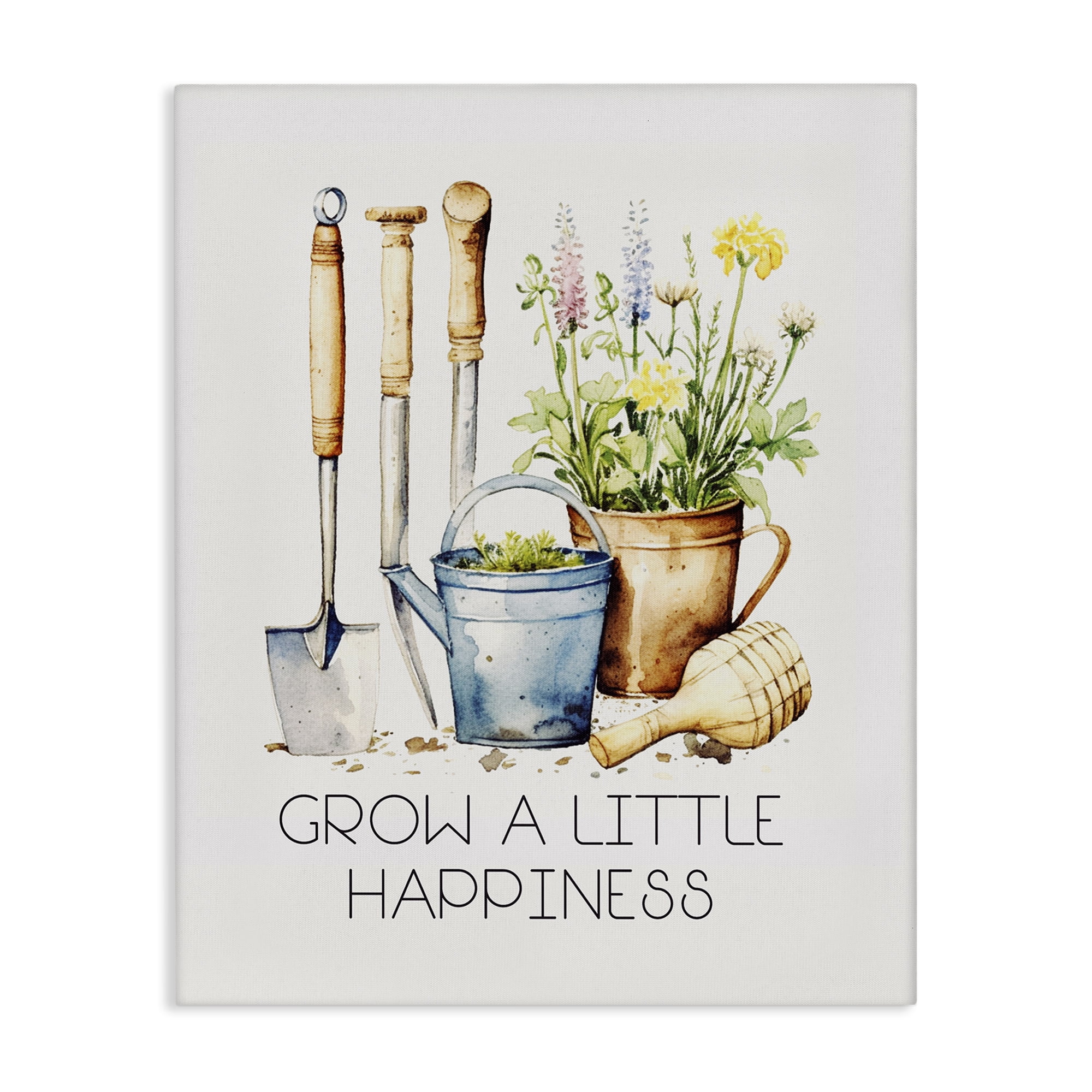 Stupell Industries Grow Happiness Gardening Plants & Flowers Painting Wrapped Canvas Art Print Wall Art, 16 x 20