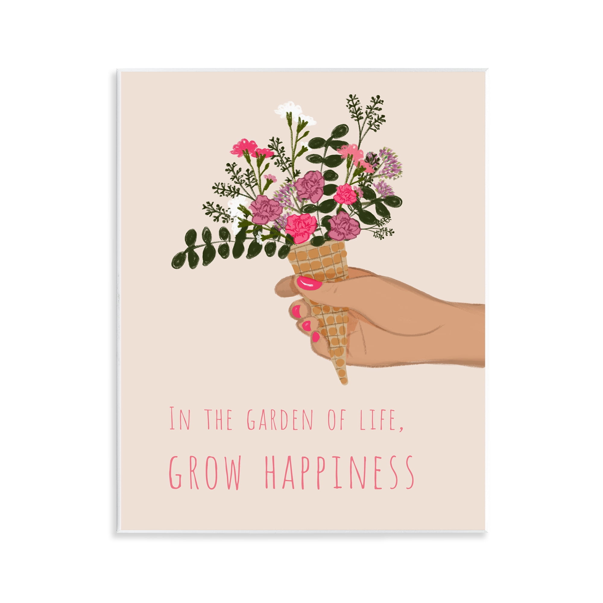 Stupell Industries Grow Happiness with Florals Plants & Flowers Painting Unframed Art Print Wall Art, 11 x 14