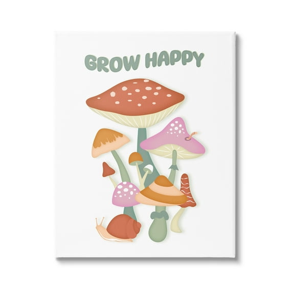 Stupell Industries Grow Happy Retro Mushrooms Botanical & Floral Painting Gallery Wrapped Canvas Art Print Wall Art, 16 x 20
