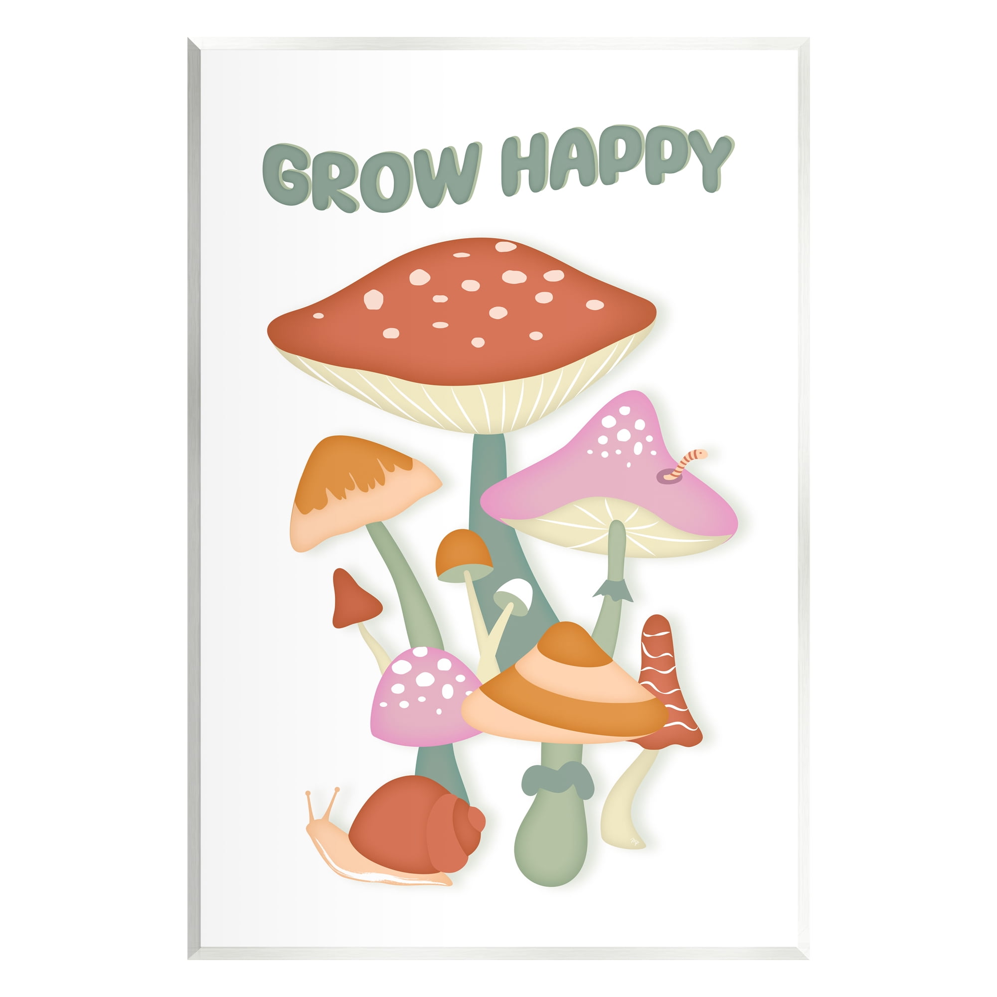 Stupell Industries Grow Happy Retro Mushrooms Botanical & Floral Painting Unframed Art Print Wall Art, 13 x 19