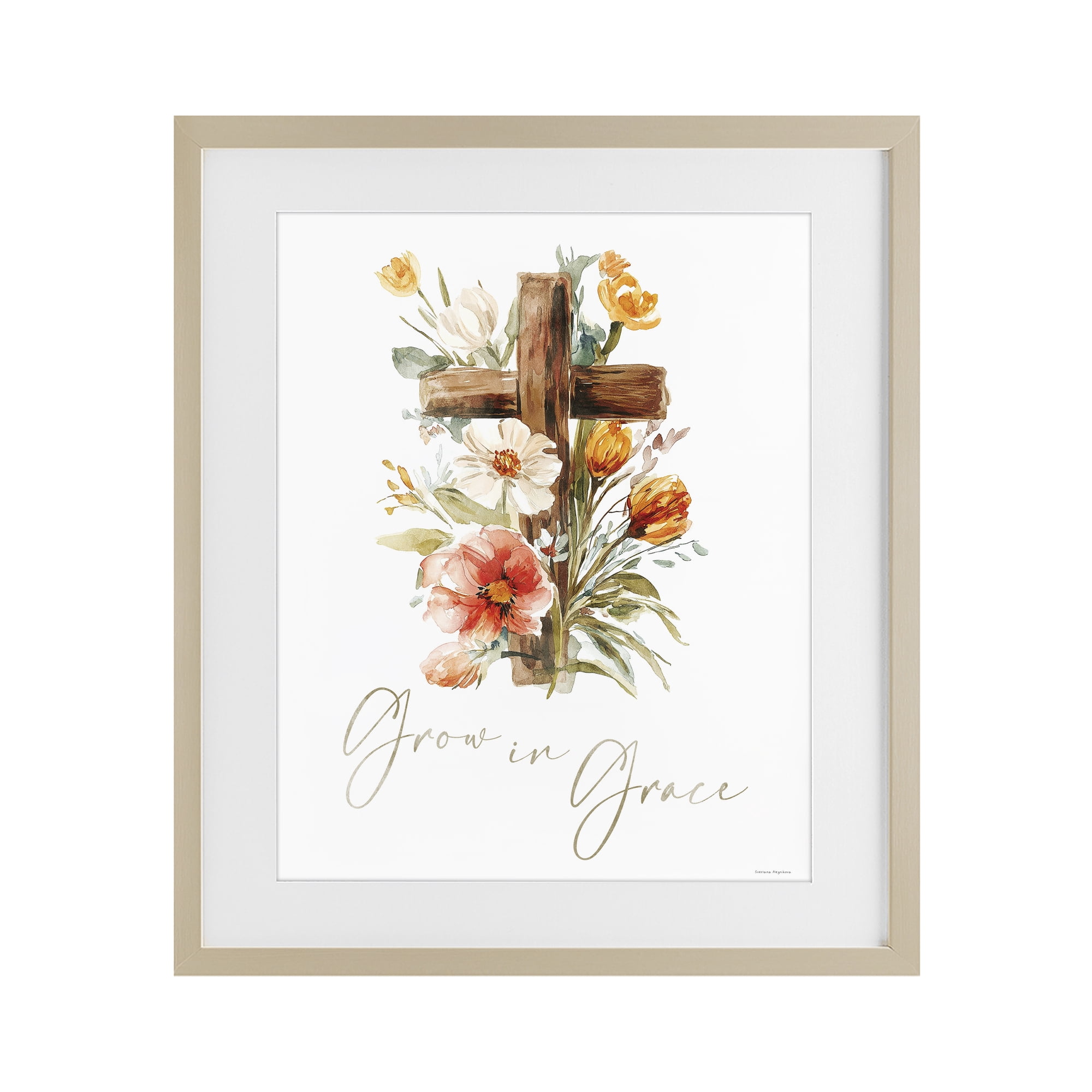 Stupell Industries Grow In Grace Cross Birch Framed Print Under Glass, design by Svetlana Aleynikova