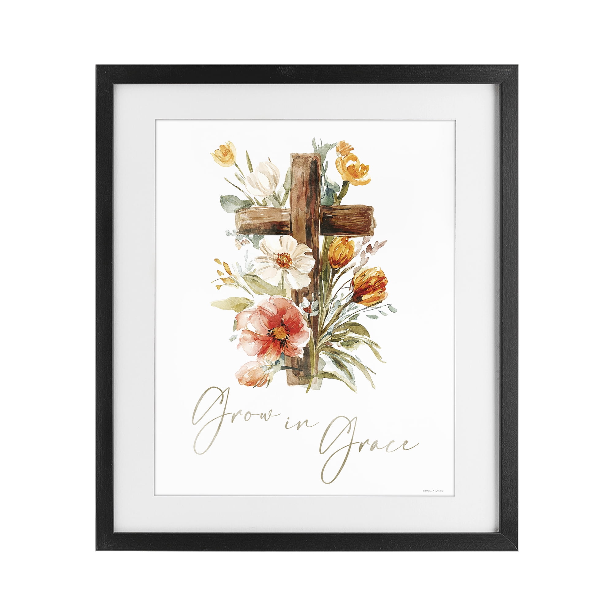 Stupell Industries Grow In Grace Cross Black Framed Print Under Glass, design by Svetlana Aleynikova