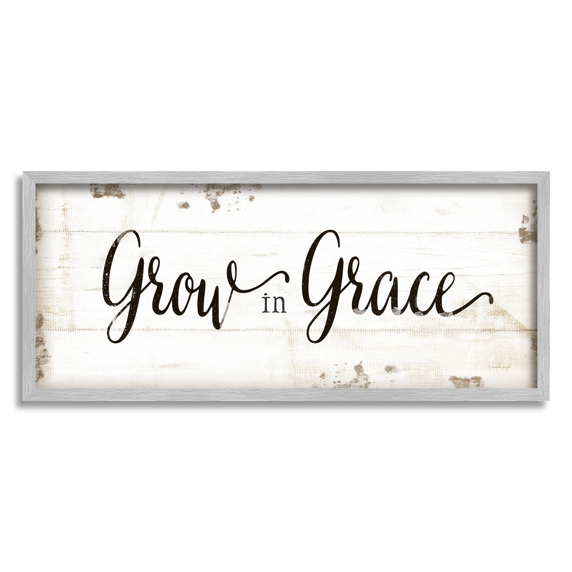 Stupell Industries Grow In Grace Cursive Typography Graphic Art Gray Framed Art Print Wall Art, 10x24, by Jennifer Pugh