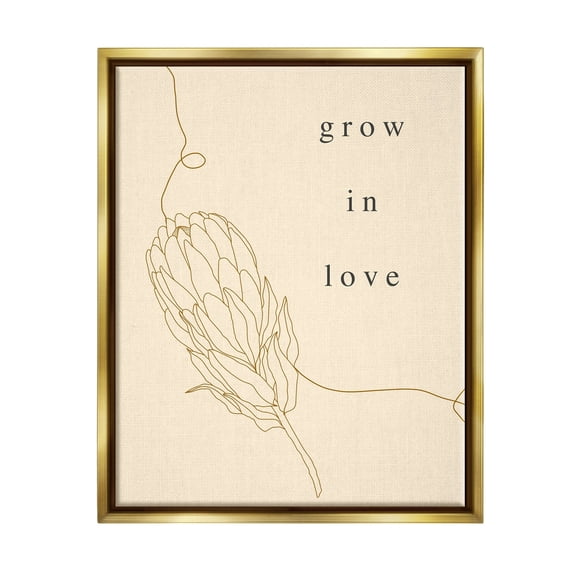 Stupell Industries Grow In Love Quote Plant Blossom Line Drawing Metallic Gold Framed Floating Canvas Wall Art, 16x20, by Lil' Rue