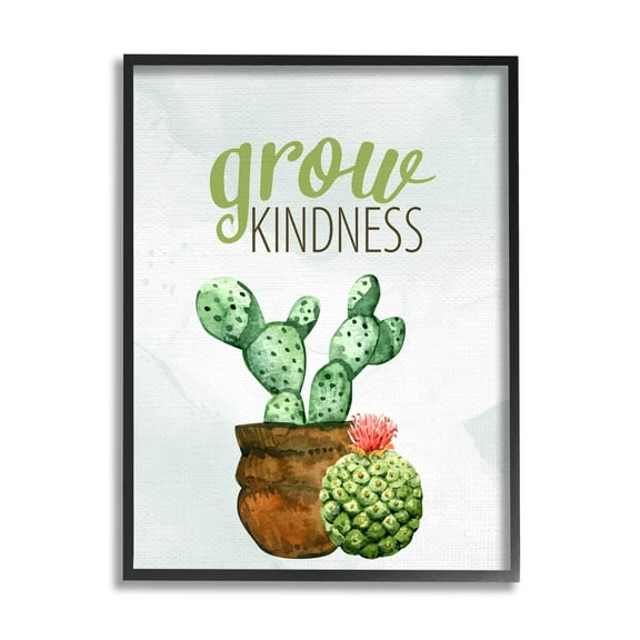 Stupell Industries Grow Kindness Calligraphy Phrase Potted Cactus Plants Graphic Art Black Framed Art Print Wall Art, Design by Kim Allen