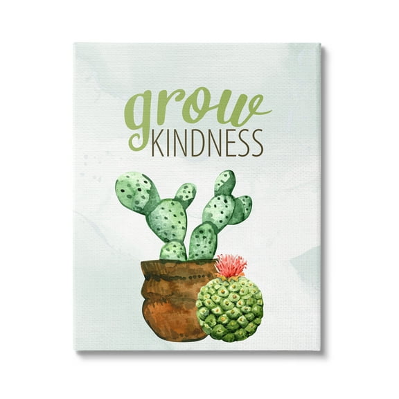 Stupell Industries Grow Kindness Calligraphy Phrase Potted Cactus Plants Graphic Art Gallery Wrapped Canvas Print Wall Art, Design by Kim Allen