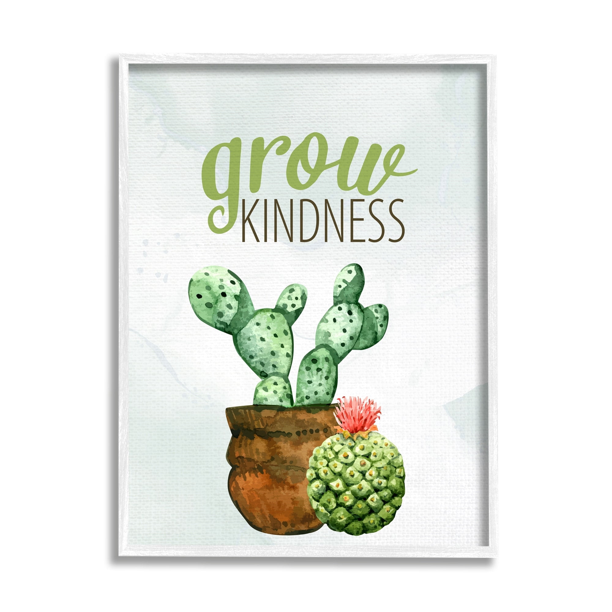 Stupell Industries Grow Kindness Calligraphy Phrase Potted Cactus Plants Graphic Art White Framed Art Print Wall Art, Design by Kim Allen