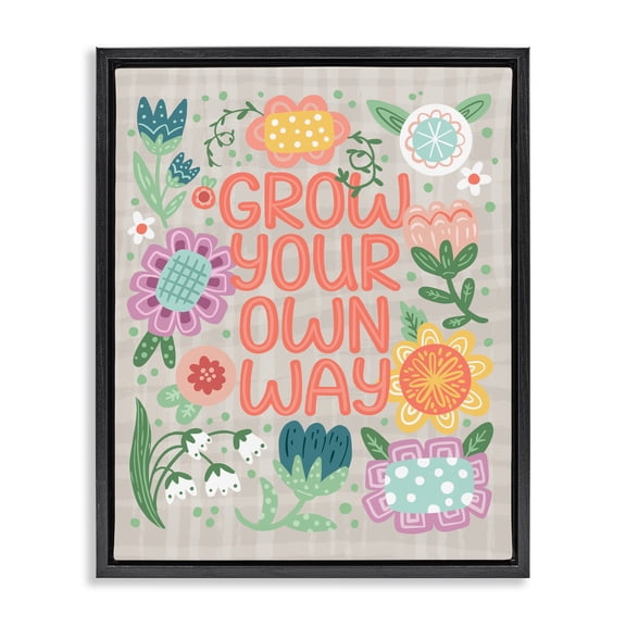 Stupell Industries Grow Own Way Spring Plaid Black Framed Floater Canvas Wall Art design by Jilly Jack Designs, 31 x 25