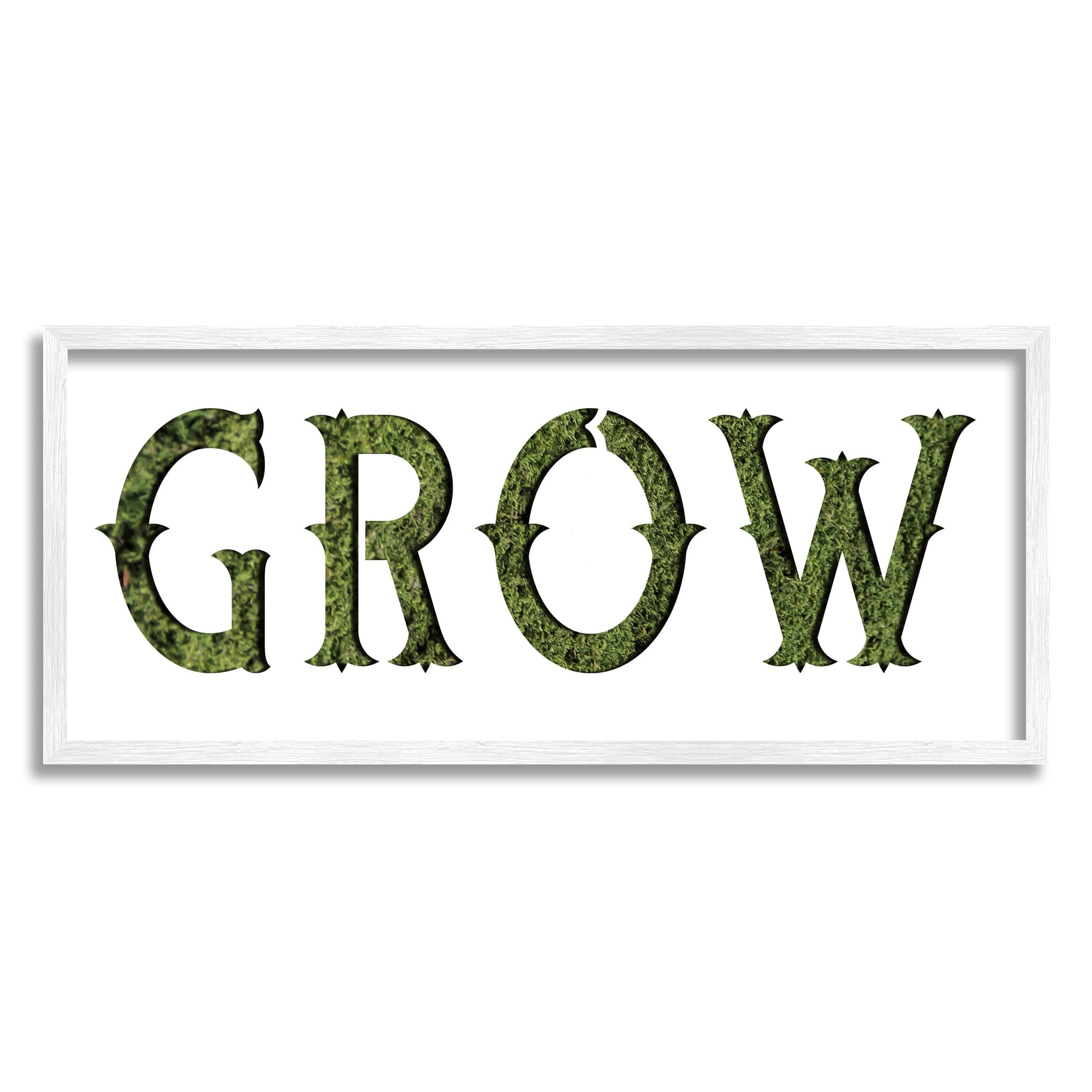 Stupell Industries Grow Phrase Minimal Text over Grass Pattern Modern Painting White Framed Art Print Wall Art, 10 x 24, Design by Daphne Polselli