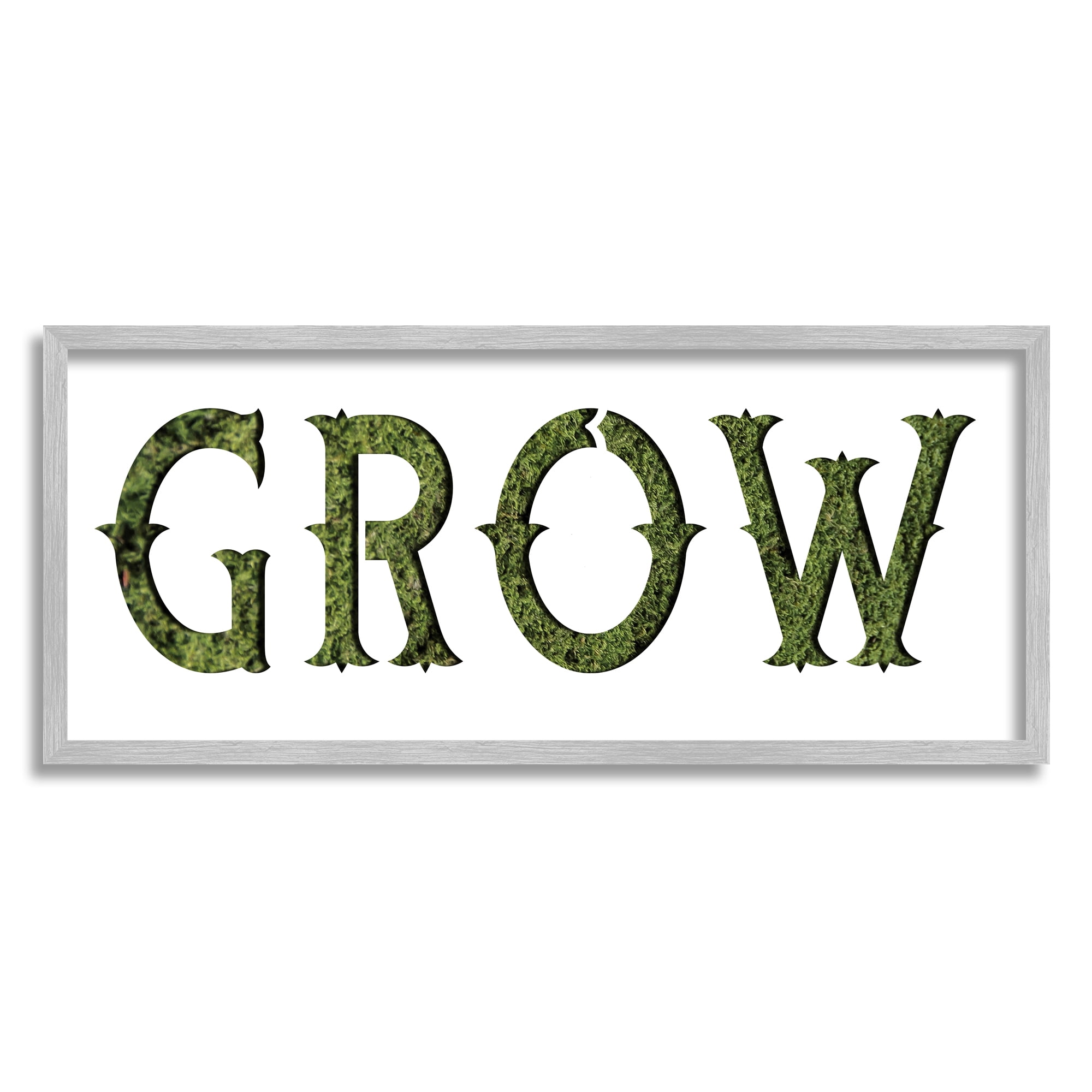 Stupell Industries Grow Phrase Minimal Text over Grass Pattern Typography Painting Gray Framed Art Print Wall Art, 13 x 30
