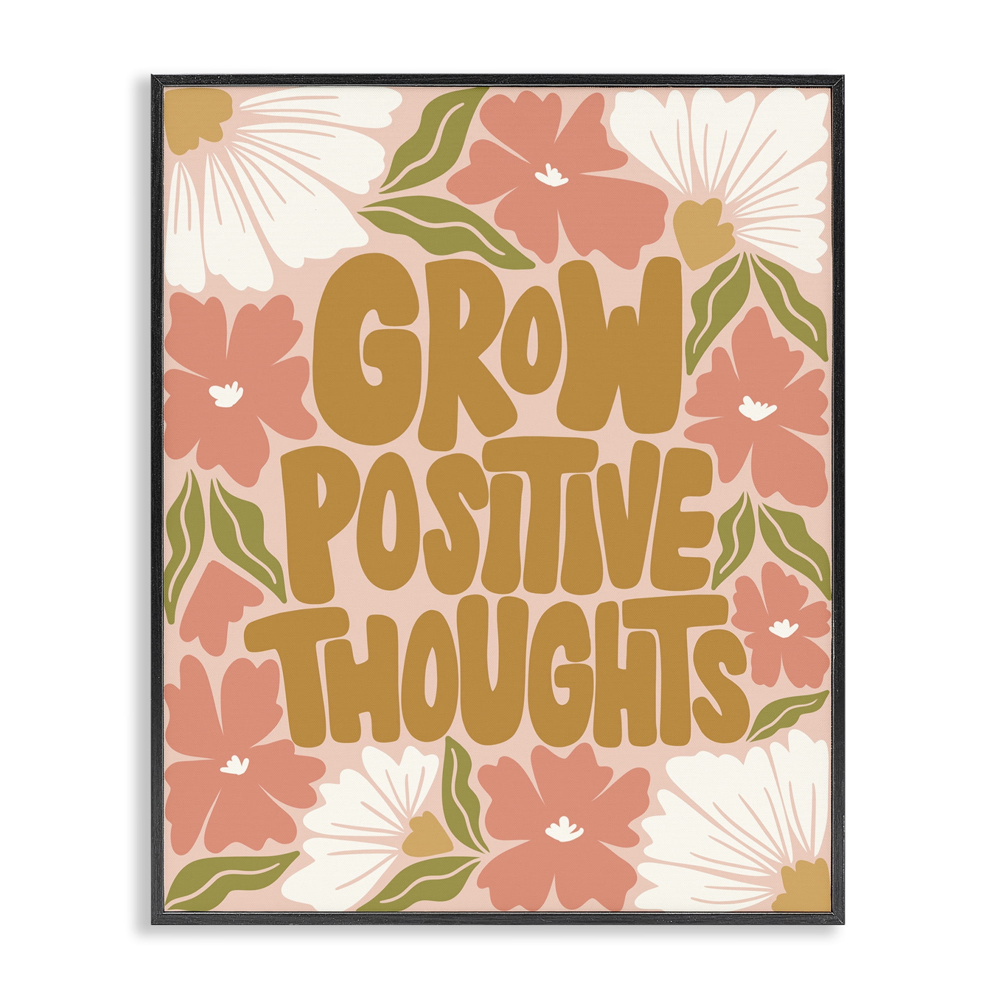 Stupell Industries Grow Positive Thoughts Plants & Flowers Painting Black Framed Art Print Wall Art, 16 x 20
