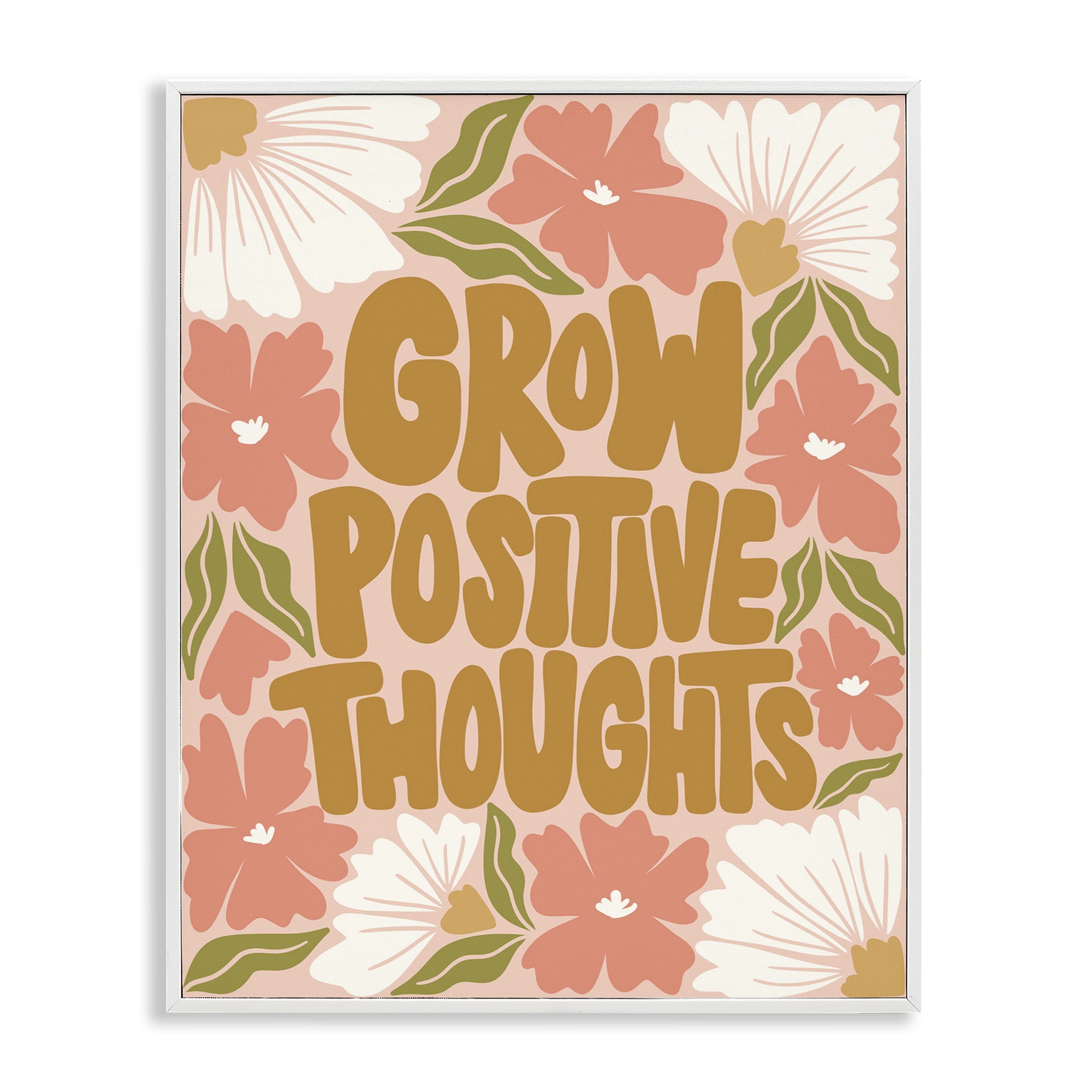 Stupell Industries Grow Positive Thoughts Plants & Flowers Painting White Framed Art Print Wall Art, 16 x 20