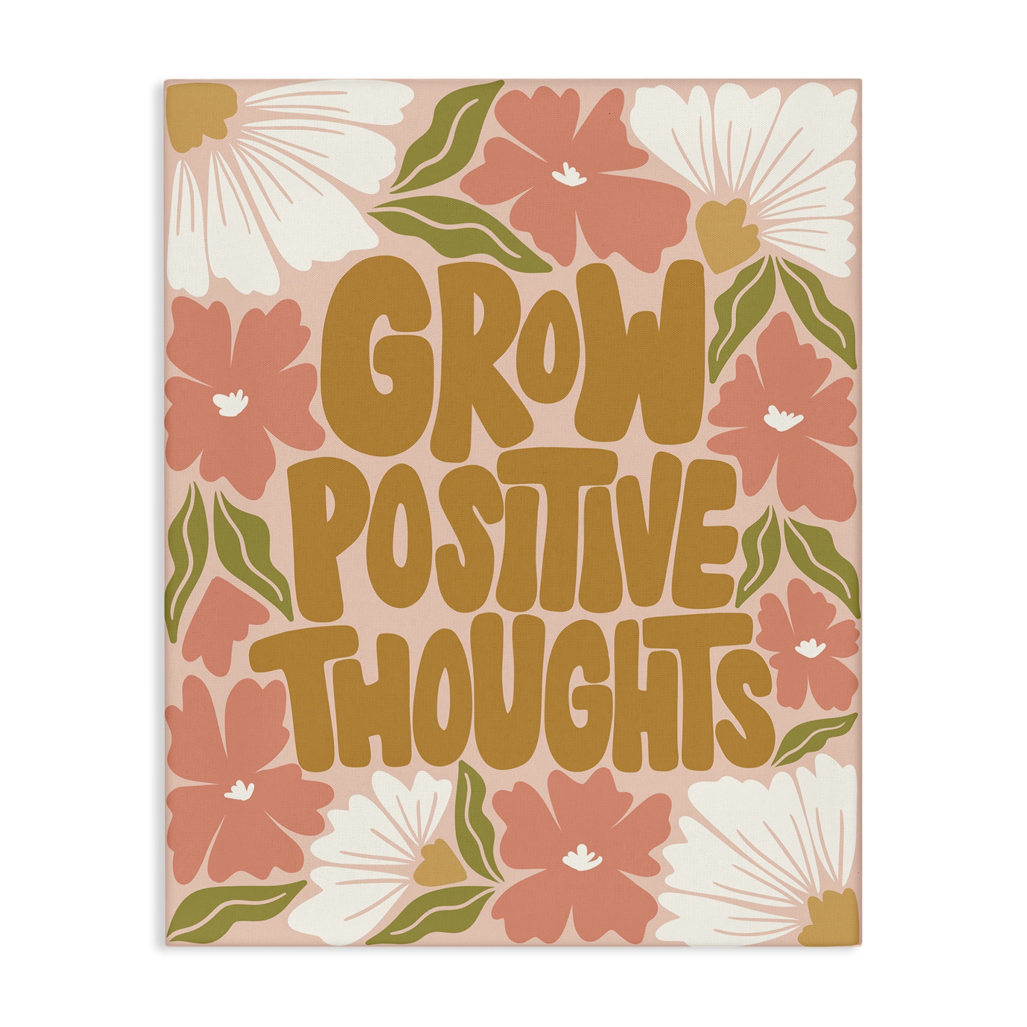 Stupell Industries Grow Positive Thoughts Plants & Flowers Painting Wrapped Canvas Art Print Wall Art, 16 x 20