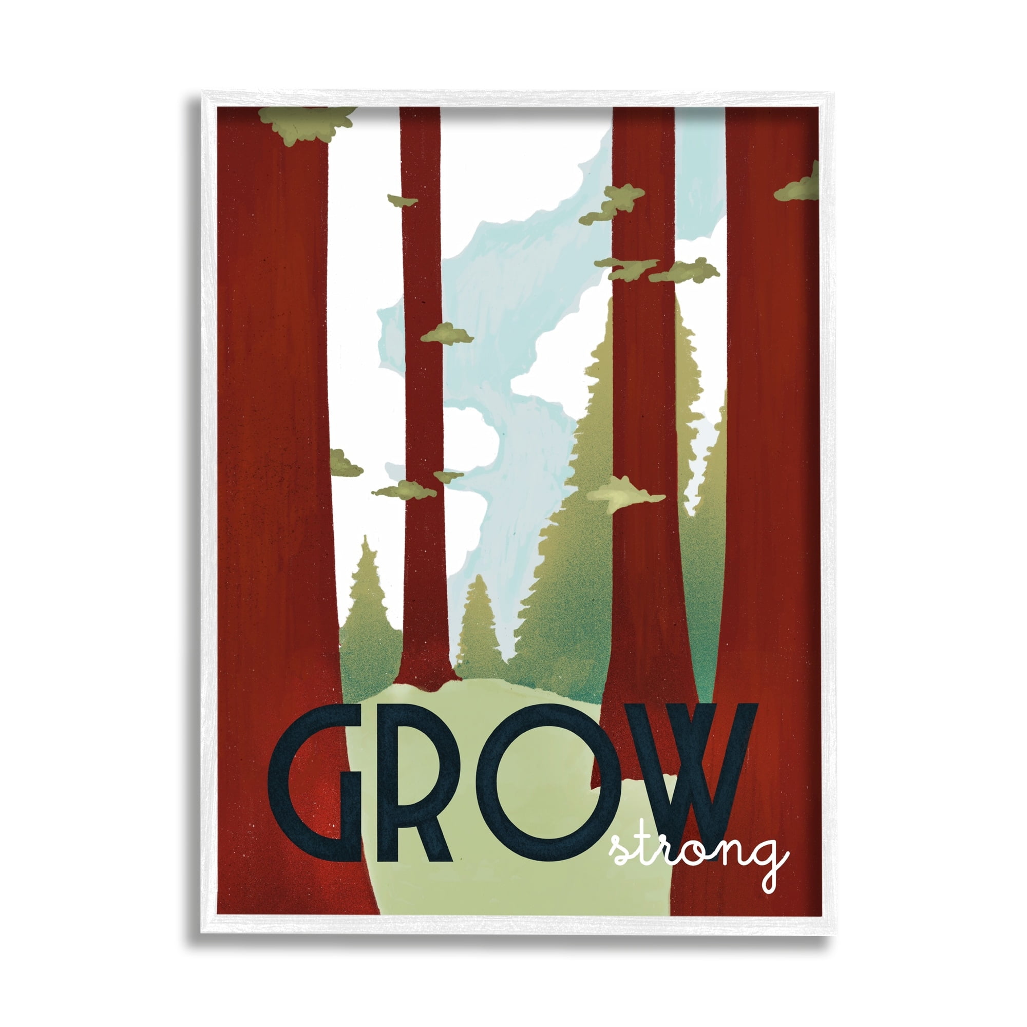 Stupell Industries Grow Strong Forest Trees Pines Landscape Motivational Phrase,11 x 14, Design by Daphne Polselli
