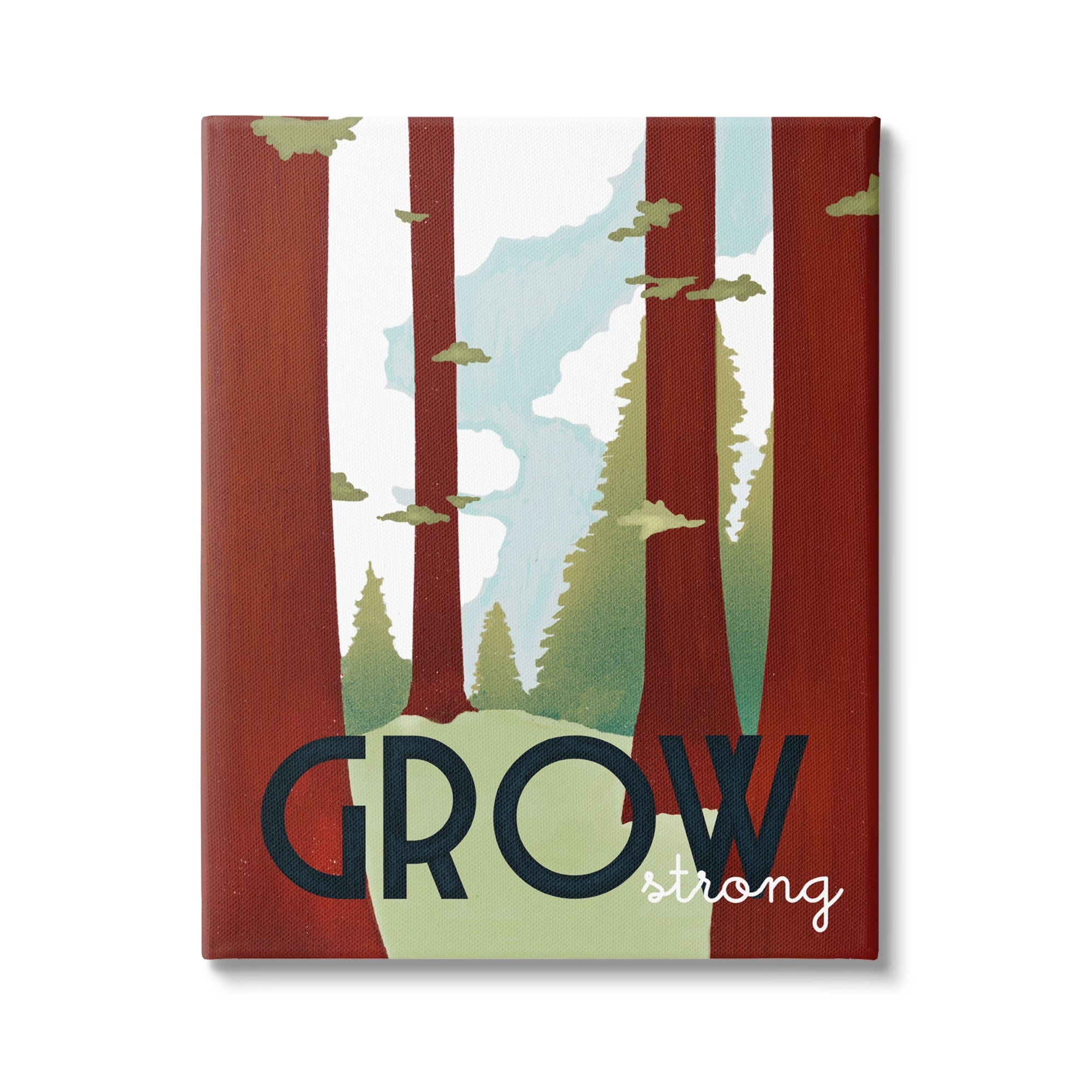 Stupell Industries Grow Strong Forest Trees Pines Landscape Motivational Phrase,24 x 30, Design by Daphne Polselli