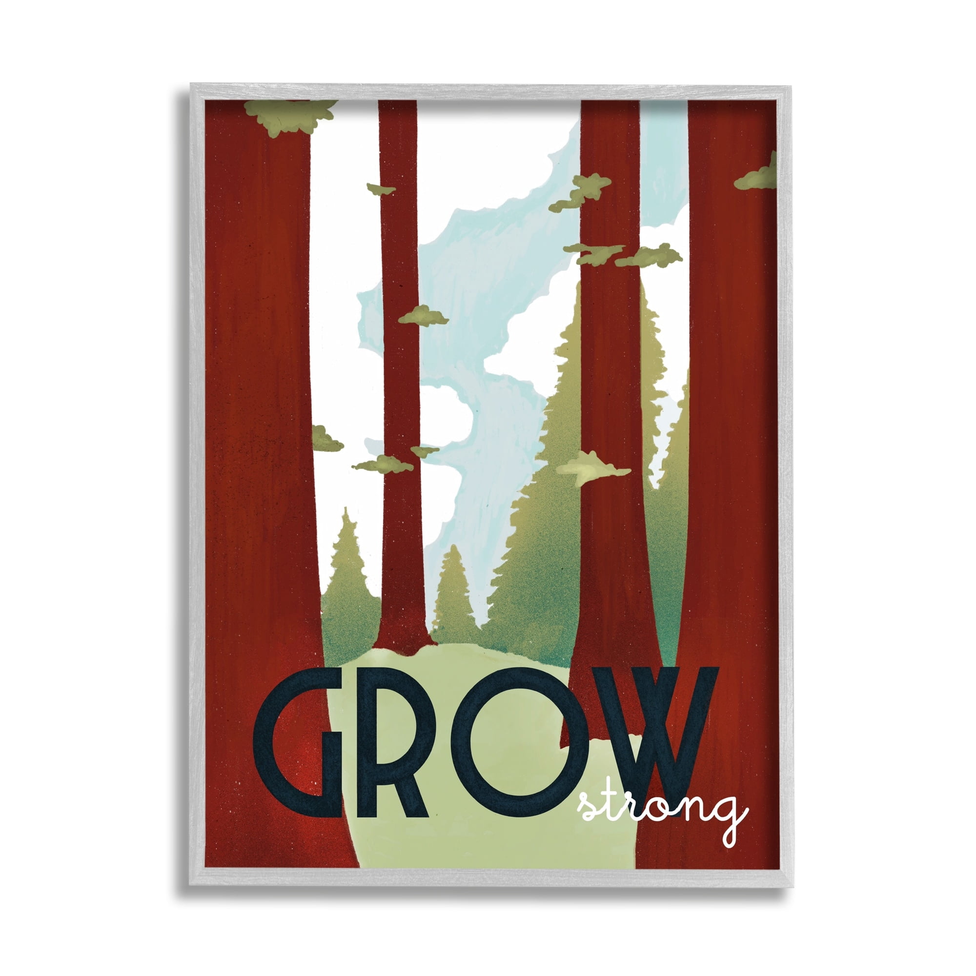 Stupell Industries Grow Strong Forest Trees Pines Landscape Motivational Phrase,24 x 30, Design by Daphne Polselli