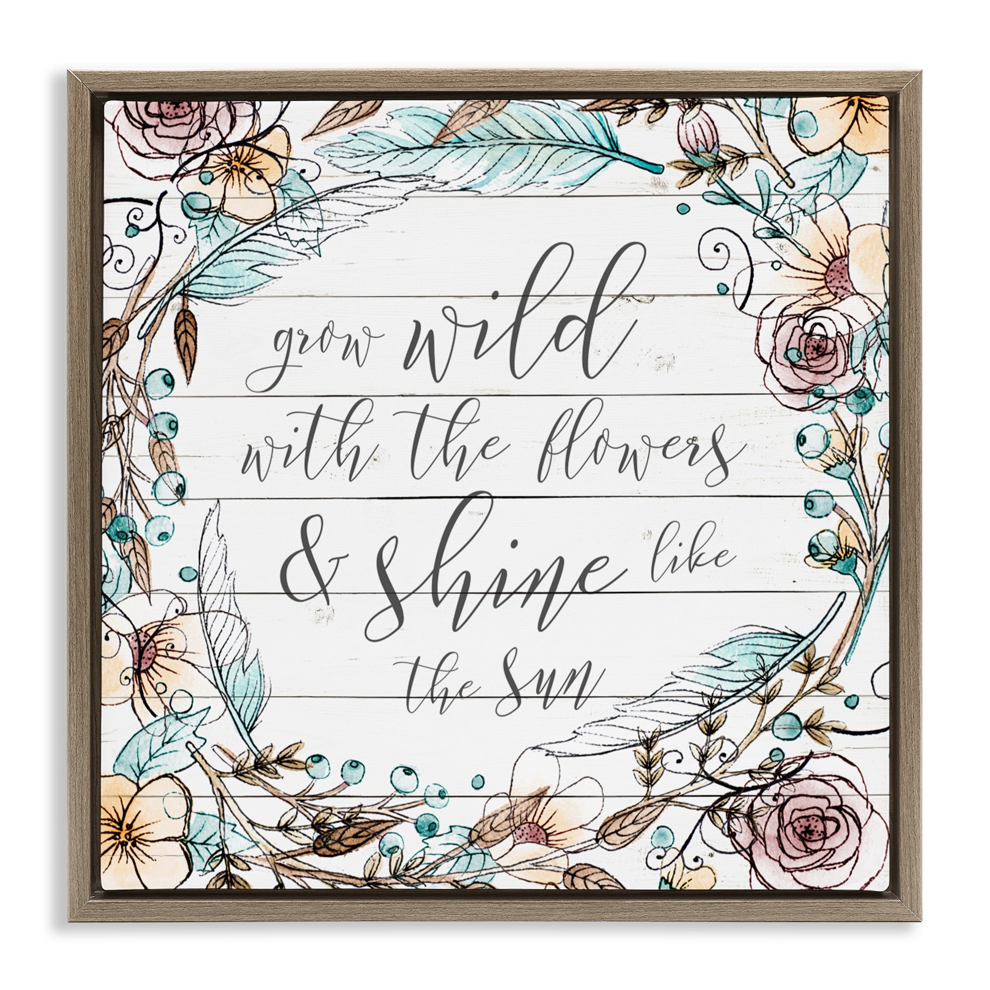Stupell Industries Grow Wild With Flowers Brown Framed Floater Canvas Wall Art, design by SD Graphics Studio