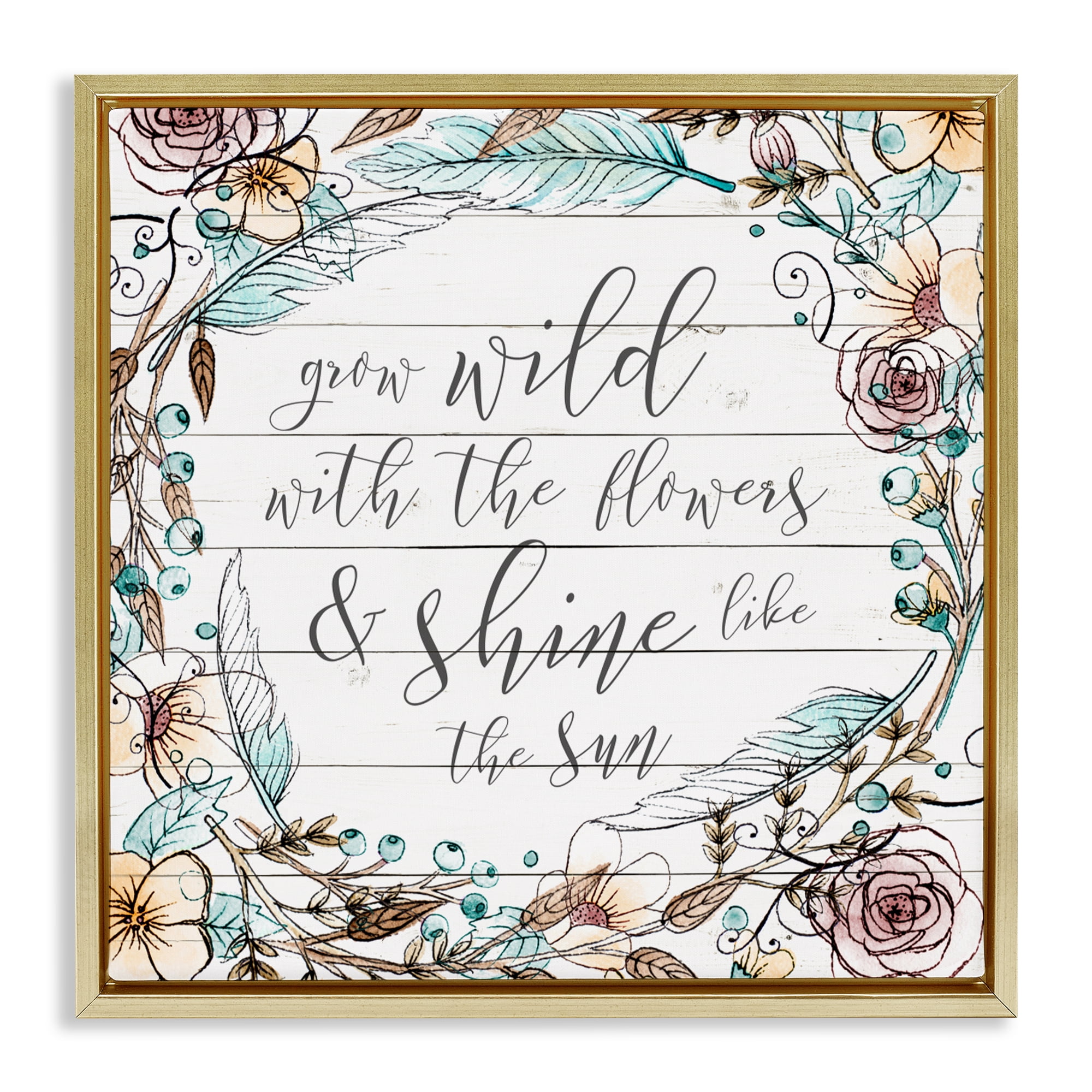 Stupell Industries Grow Wild With Flowers Gold Framed Floater Canvas Wall Art, design by SD Graphics Studio