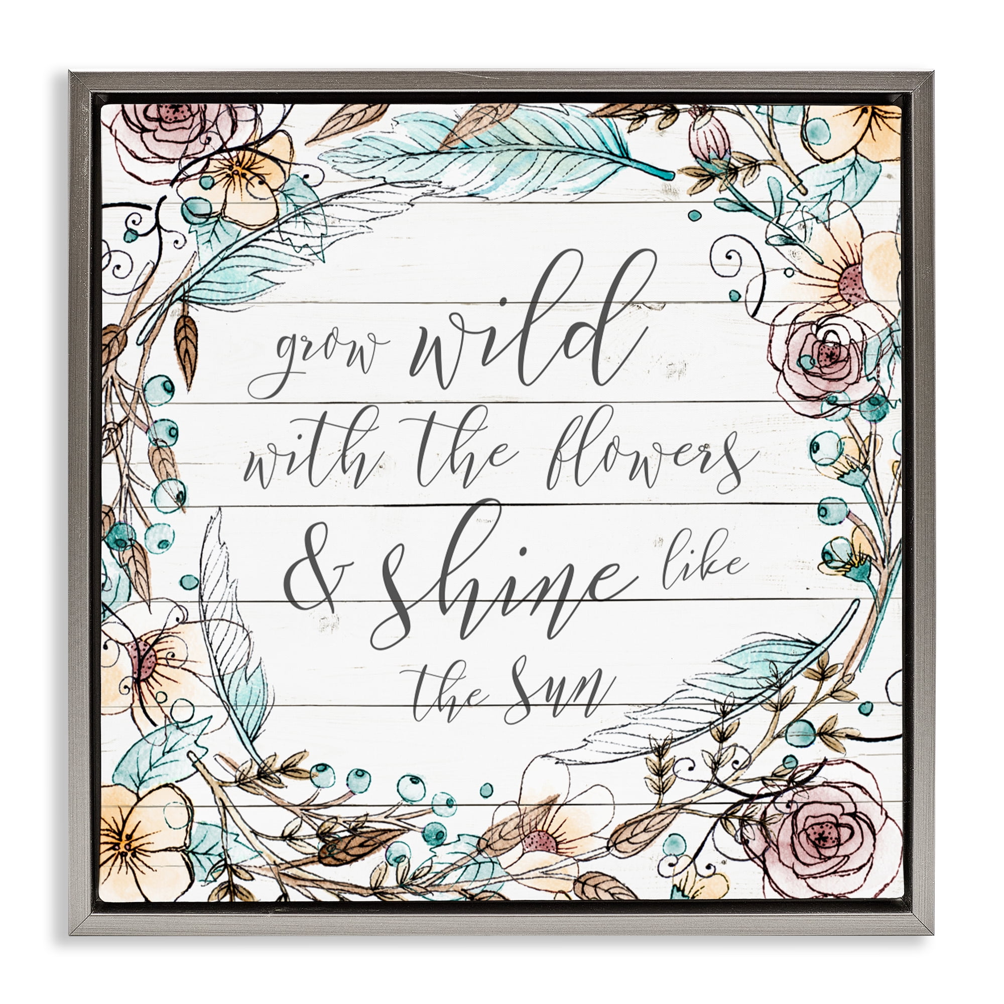Stupell Industries Grow Wild With Flowers Gray Framed Floater Canvas Wall Art, design by SD Graphics Studio
