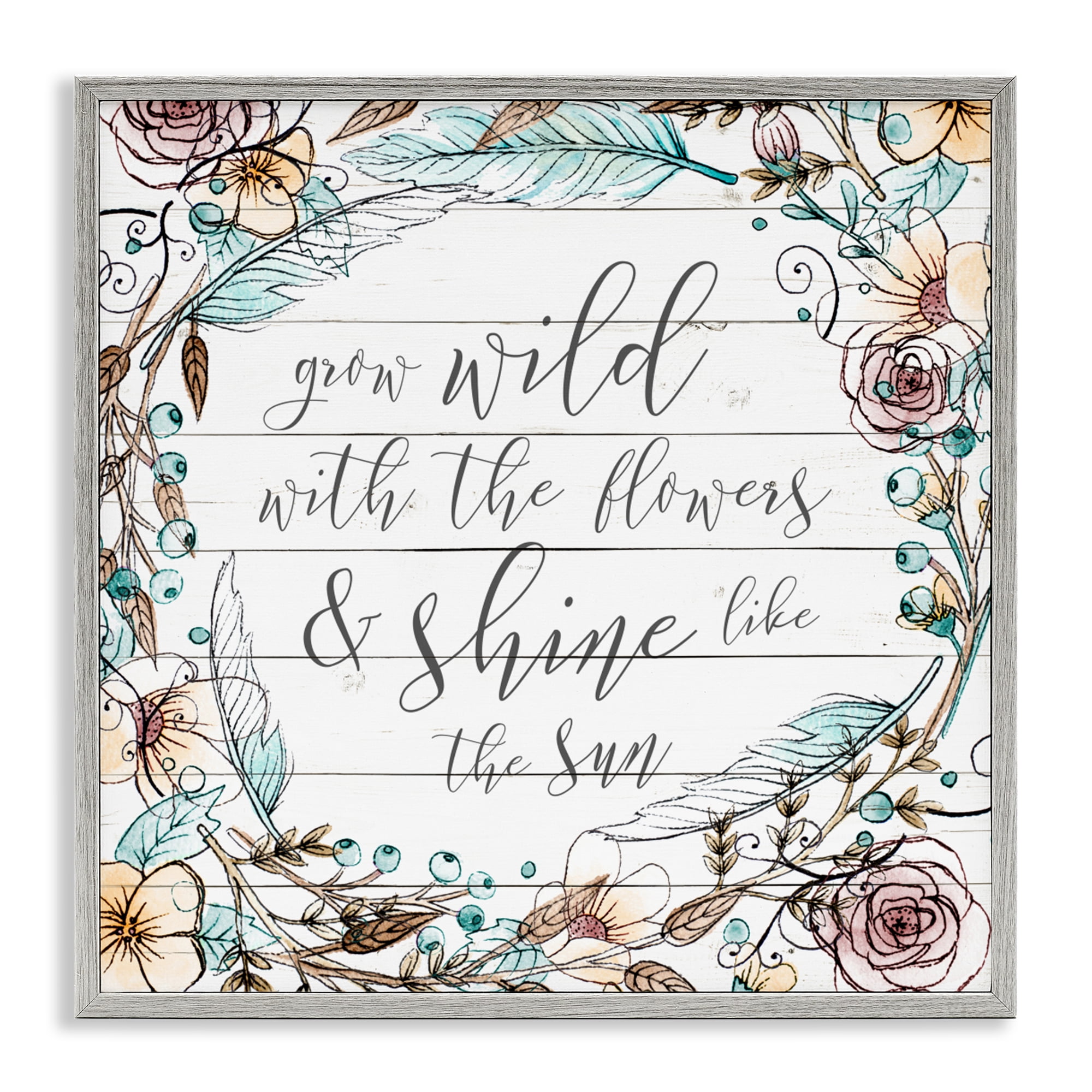 Stupell Industries Grow Wild With Flowers Gray Framed Giclee Art, design by SD Graphics Studio