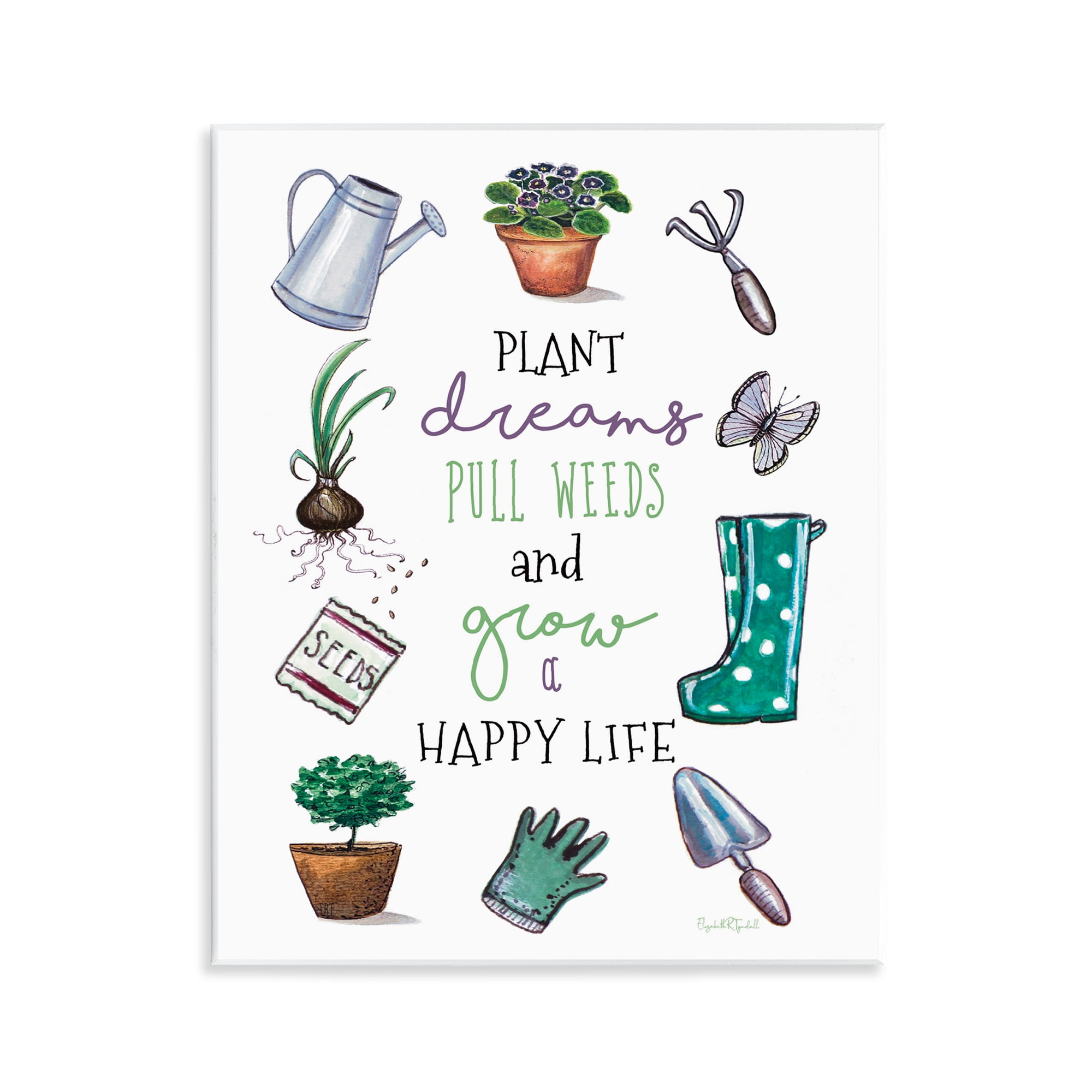 Stupell Industries Grow a Happy Life Botanical & Floral Painting
