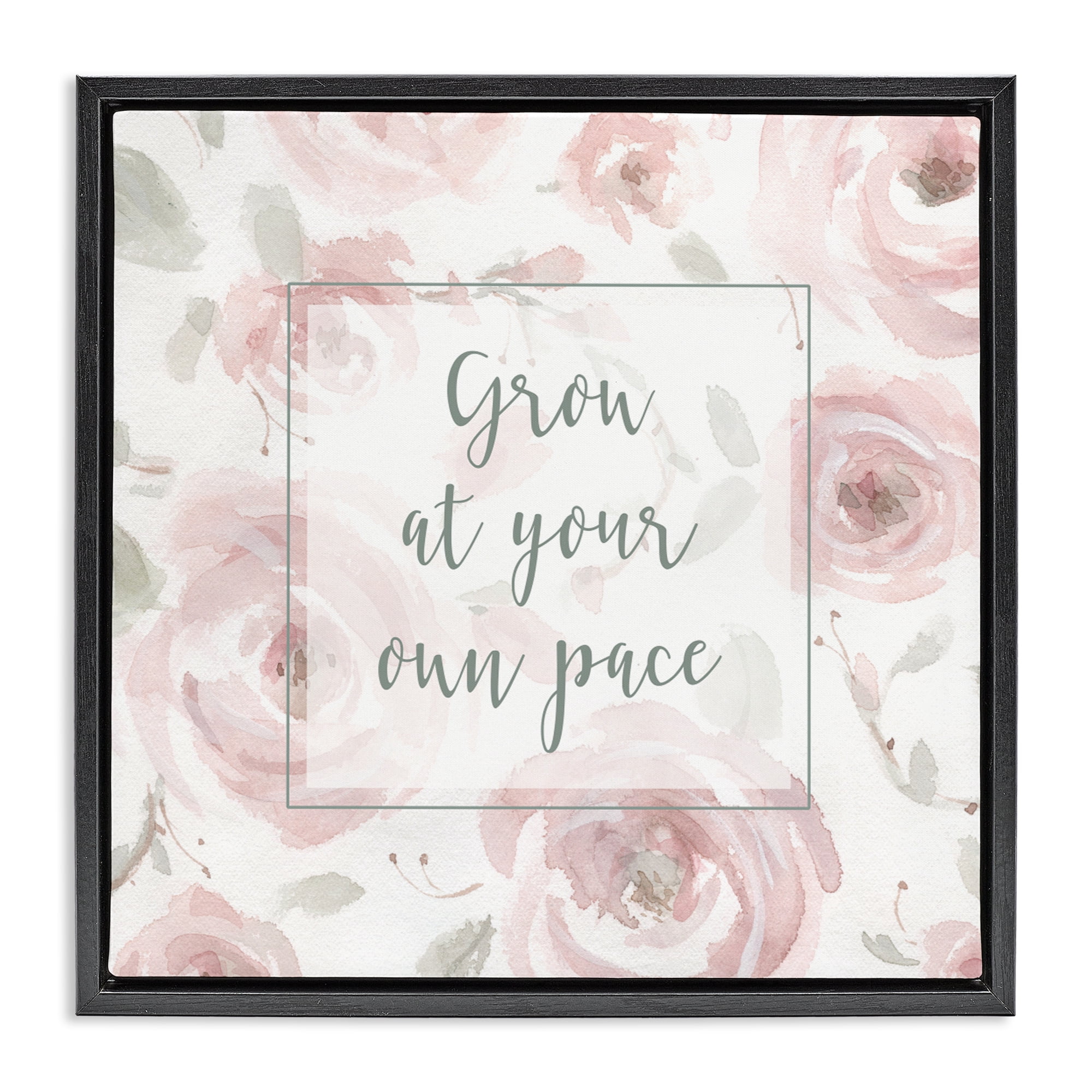 Stupell Industries Grow at Your Pace Florals Black Framed Floater Canvas Wall Art, design by Carol Robinson