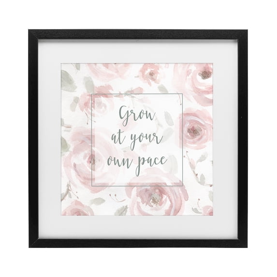 Stupell Industries Farmhouse Grow at Your Pace Florals Black Framed Print Under Glass, 13 x 13, by Carol Robinson