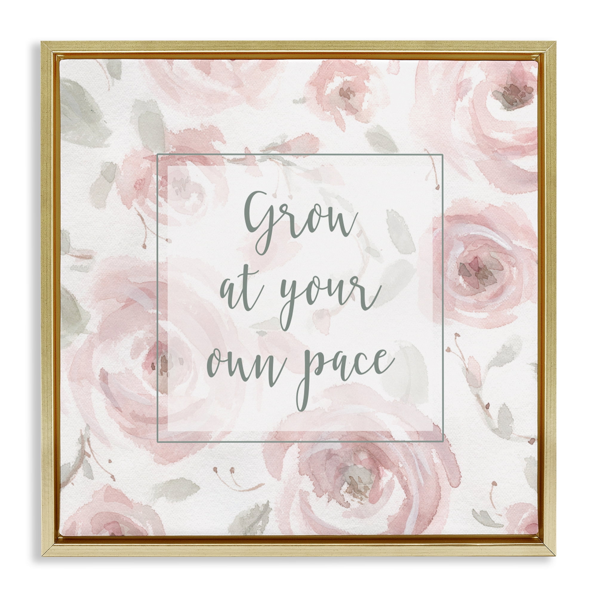 Stupell Industries Grow at Your Pace Florals Gold Framed Floater Canvas Wall Art, design by Carol Robinson