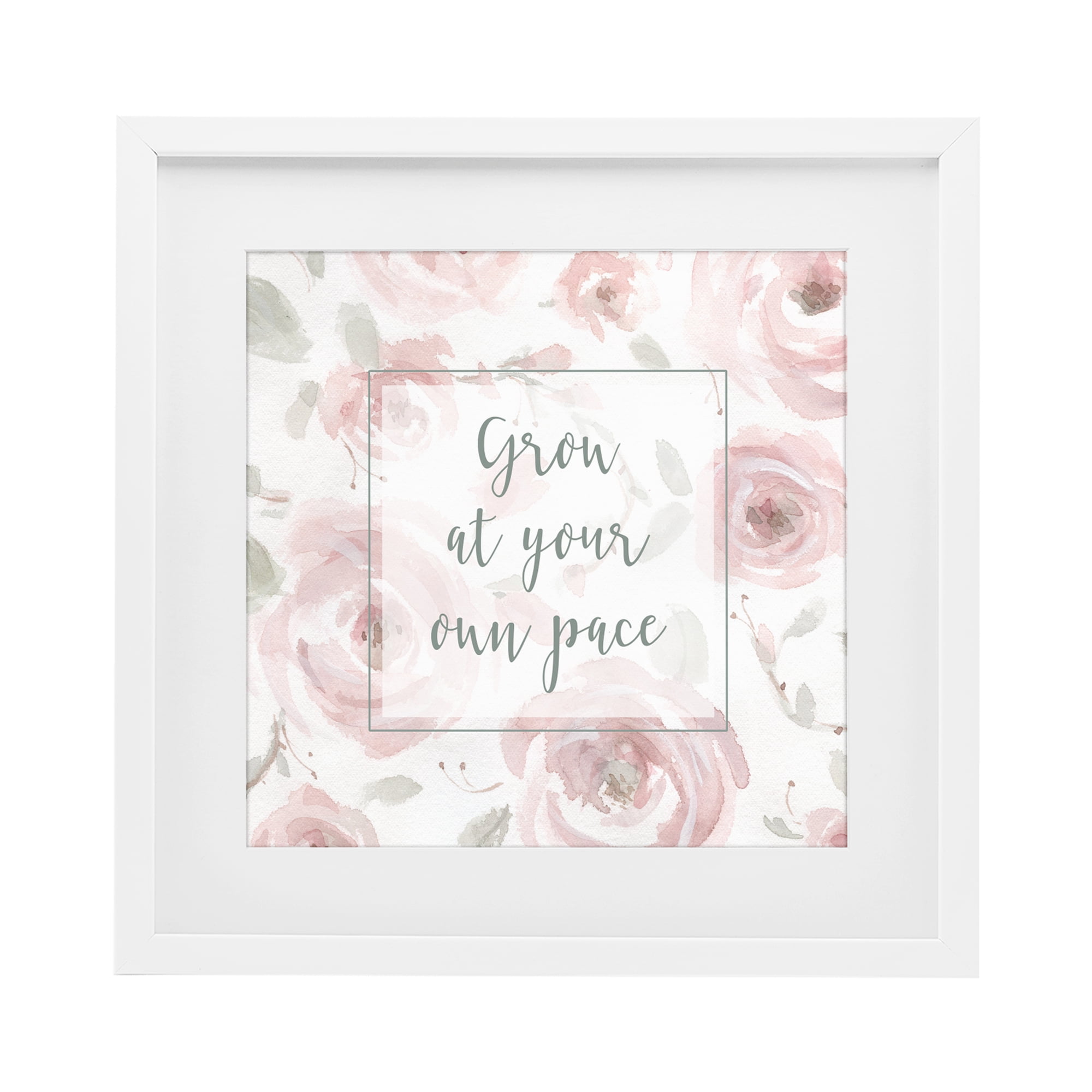 Stupell Industries Grow at Your Pace Florals White Framed Print Under Glass, design by Carol Robinson