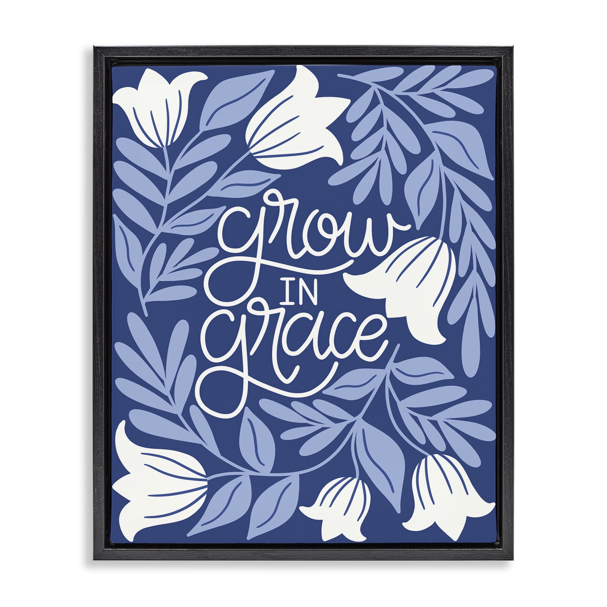 Stupell Industries Grow in Grace Florals Plants & Flowers Painting Black Floater Framed Canvas Art Print Wall Art, 17 x 21