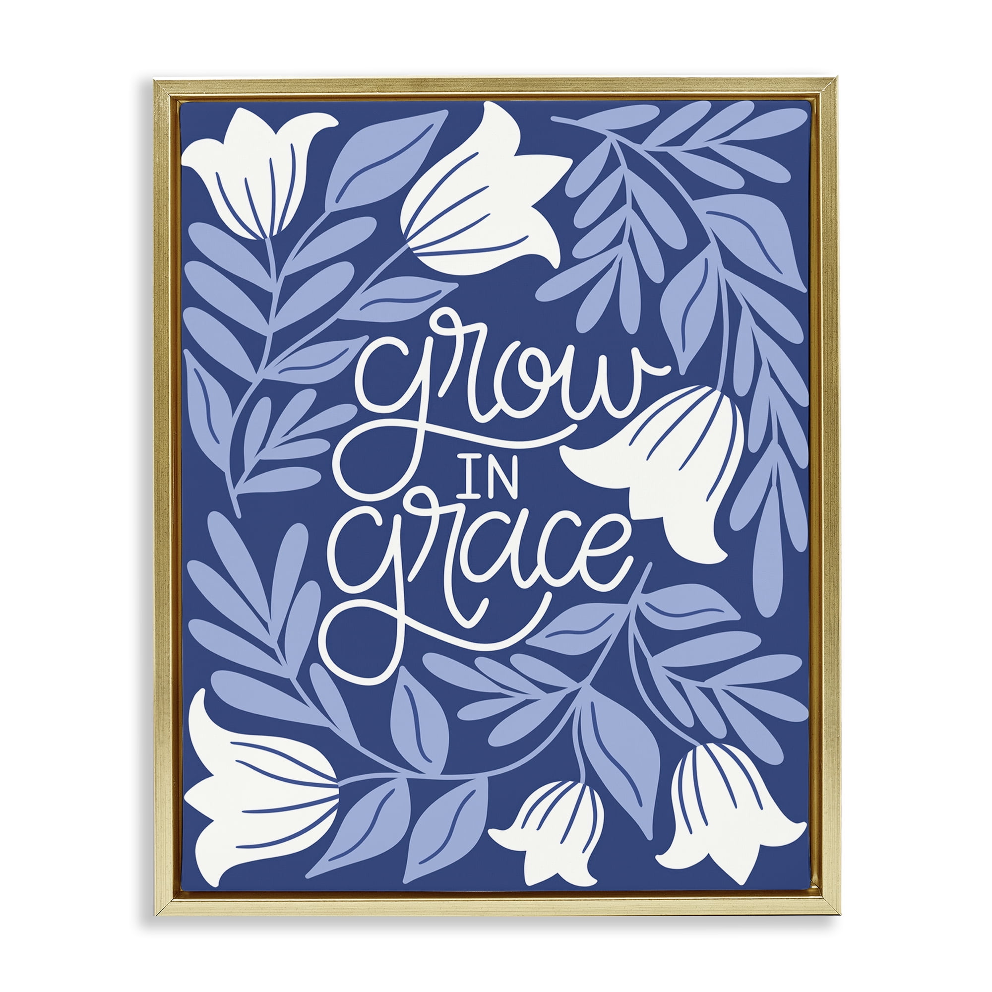 Stupell Industries Grow in Grace Florals Plants & Flowers Painting Gold Floater Framed Canvas Art Print Wall Art, 17 x 21