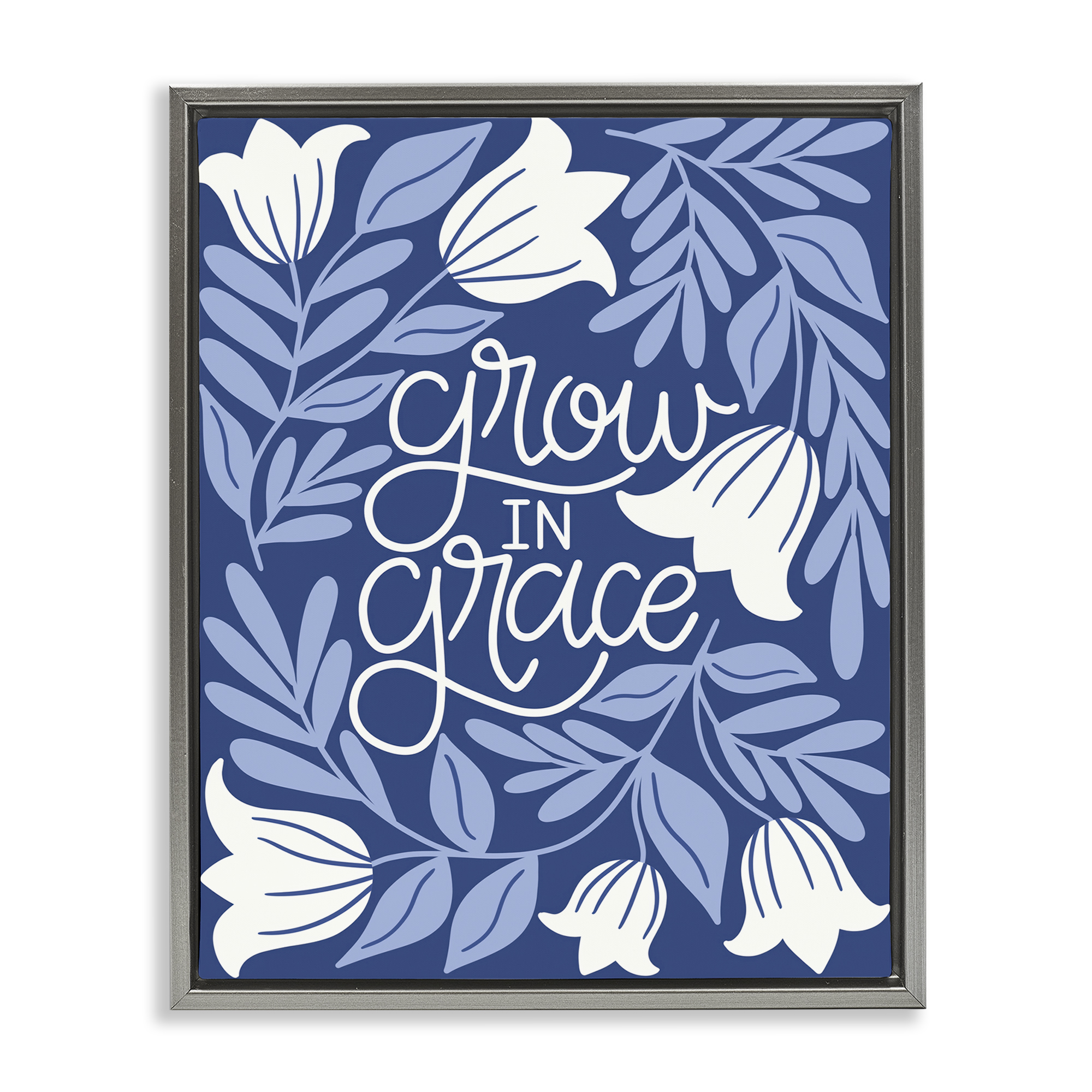 Stupell Industries Grow in Grace Florals Plants & Flowers Painting Gray Floater Framed Canvas Art Print Wall Art, 25 x 31