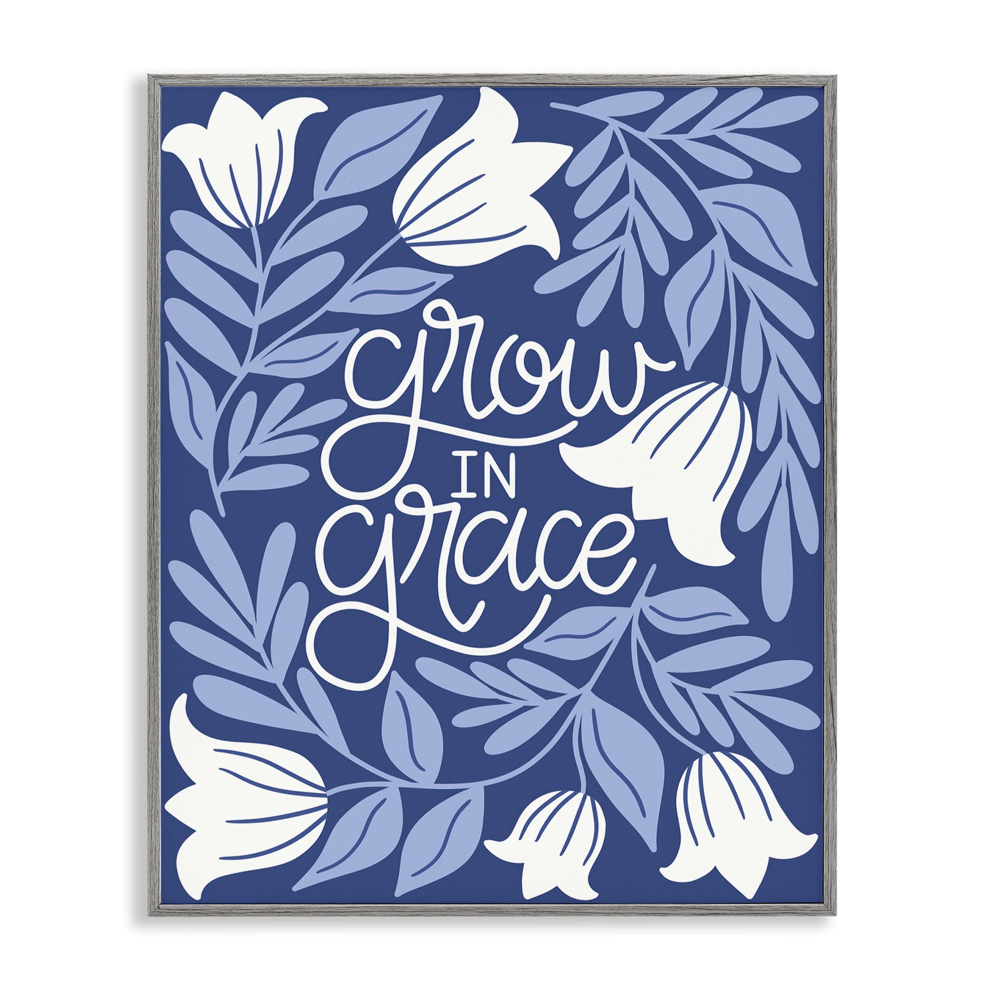 Stupell Industries Grow in Grace Florals Plants & Flowers Painting Gray Framed Art Print Wall Art, 24 x 30