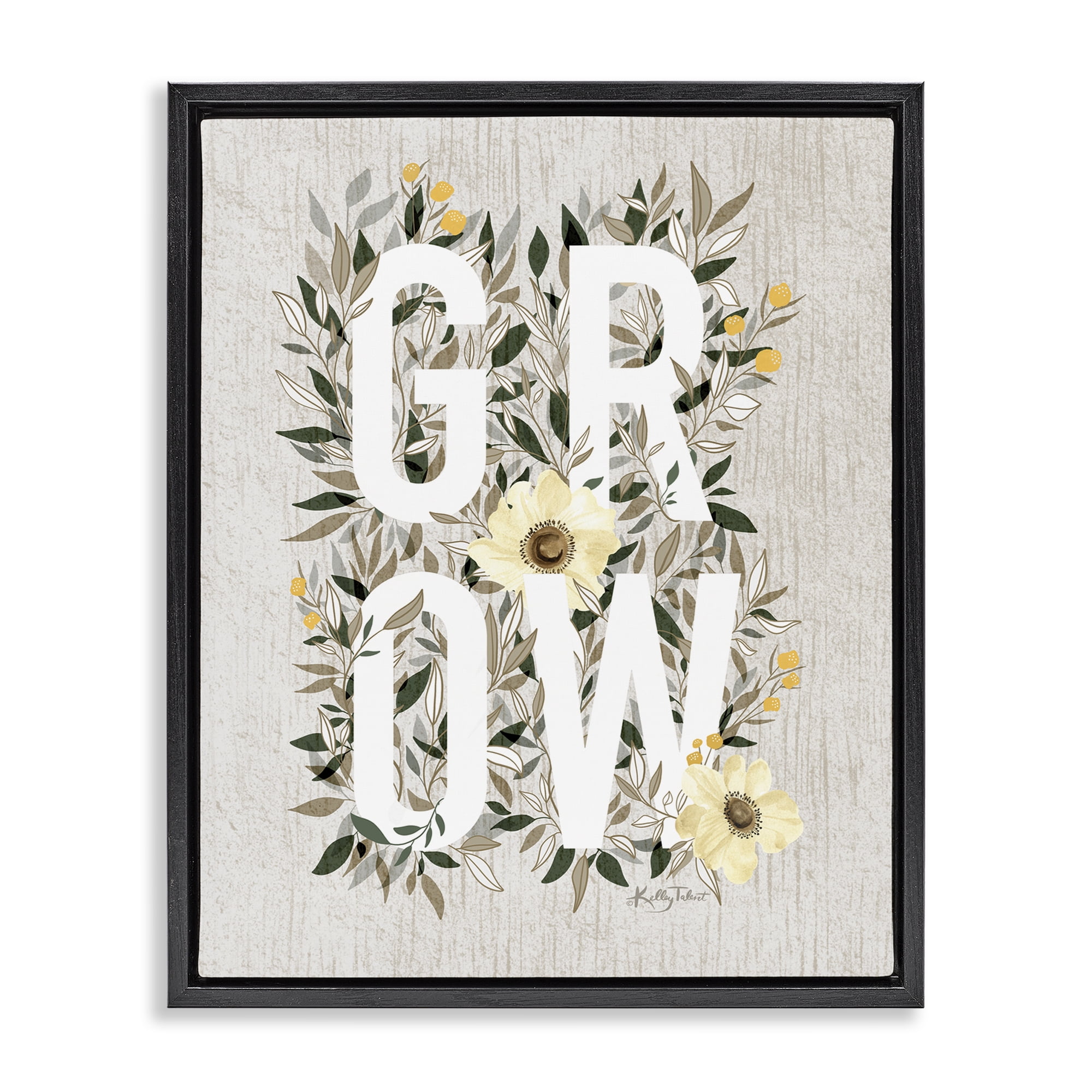 Stupell Industries Grow with Cottage Blooms Plants & Flowers Painting Black Floater Framed Canvas Art Print Wall Art, 17 x 21
