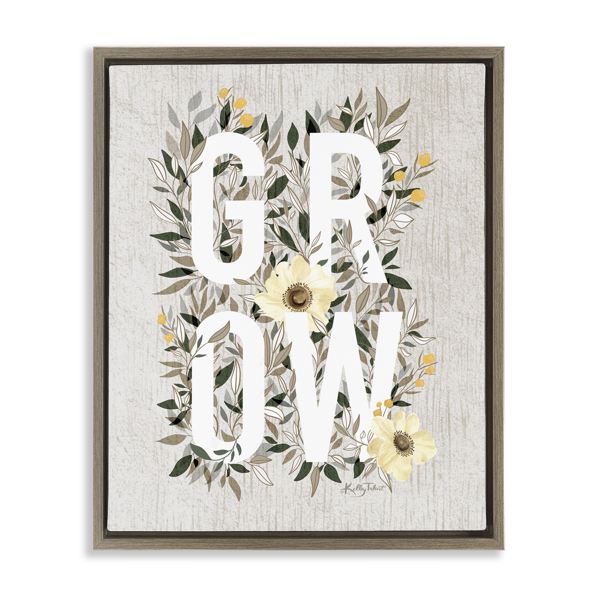 Stupell Industries Grow with Cottage Blooms Plants & Flowers Painting Brown Floater Framed Canvas Art Print Wall Art, 25 x 31
