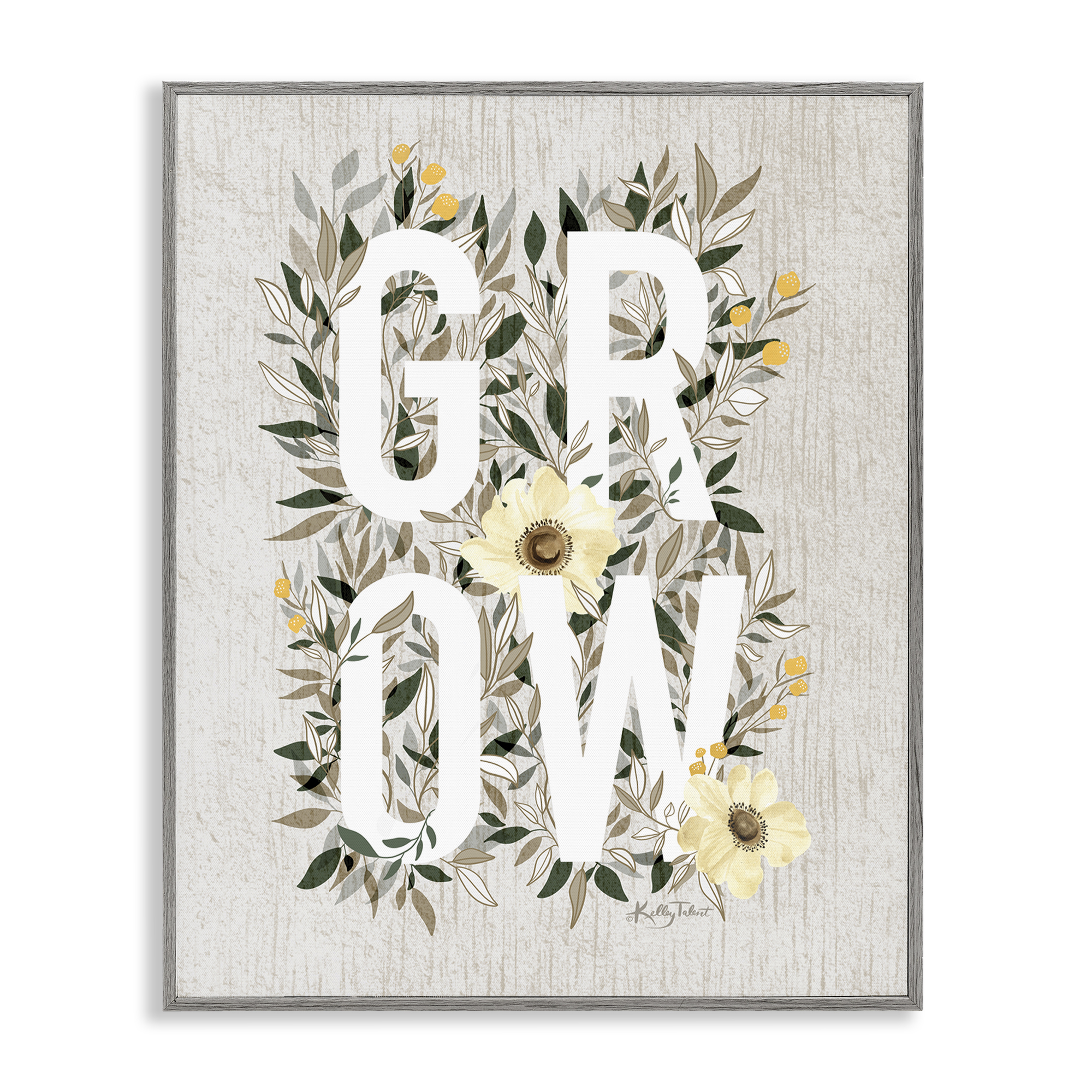 Stupell Industries Grow with Cottage Blooms Plants & Flowers Painting Gray Framed Art Print Wall Art, 16 x 20