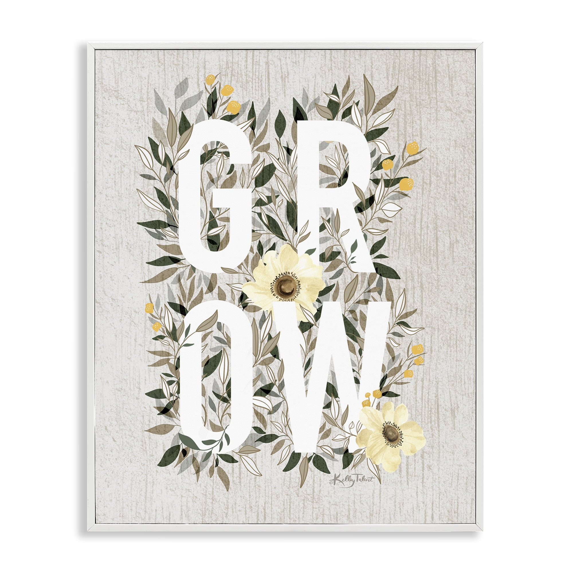 Stupell Industries Grow with Cottage Blooms Plants & Flowers Painting White Framed Art Print Wall Art, 24 x 30