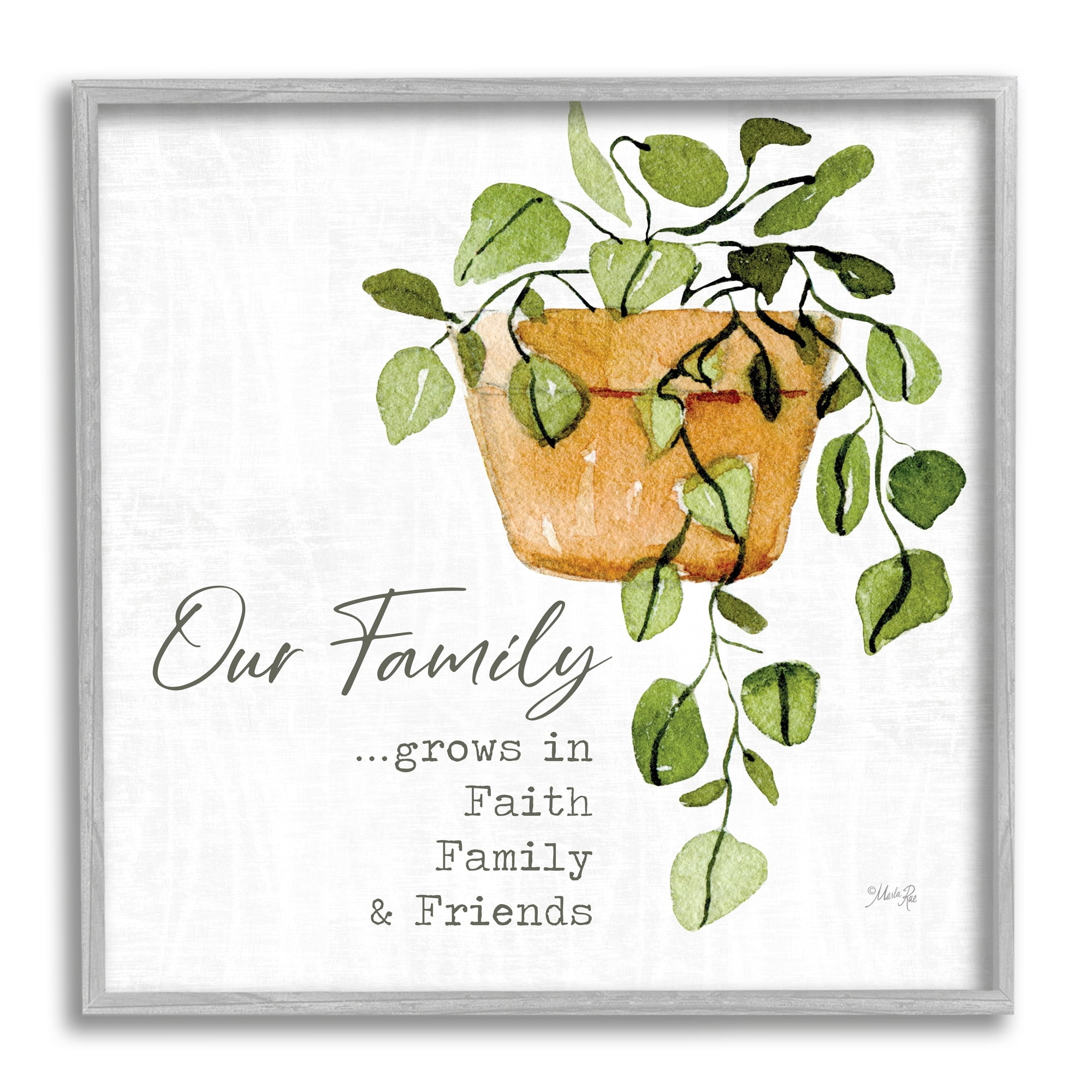 Stupell Industries Grows in Faith Family & Friends Inspirational Quote Green Plant, 24 x 24, Design by Marla Rae