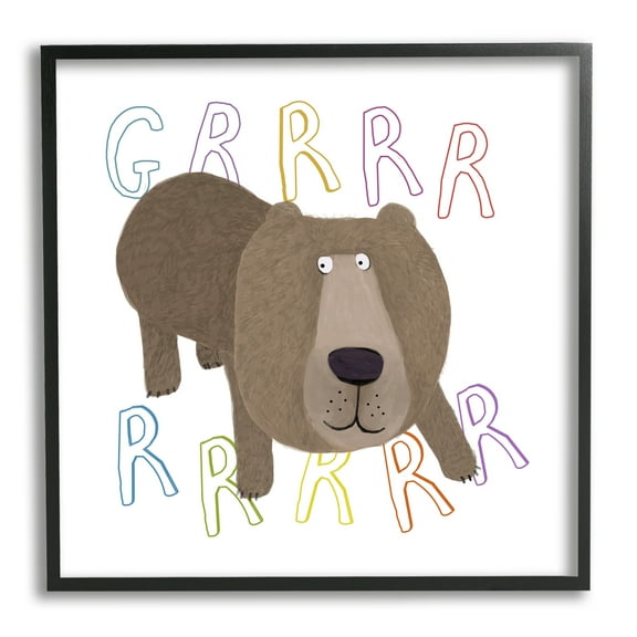 Stupell Industries Grrrr Roaring Wild Bear Animals & Insects Painting Black Framed Art Print Wall Art, 12 x 12
