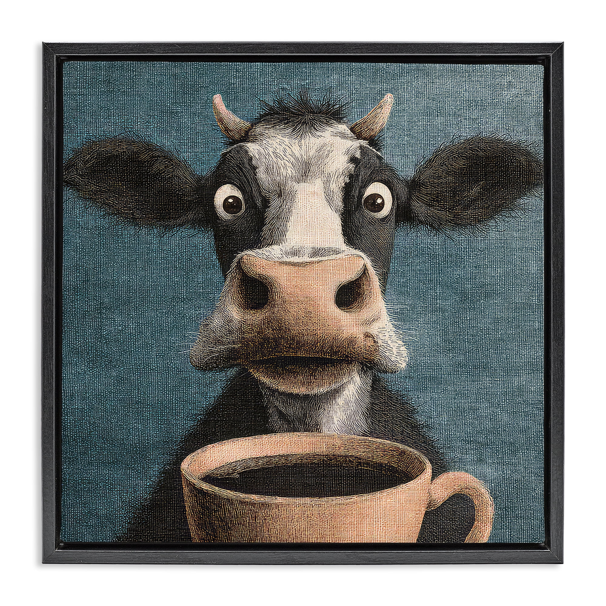 Stupell Industries Grumpy Cow & Coffee Black Framed Floater Canvas Wall Art, design by The Wands Want