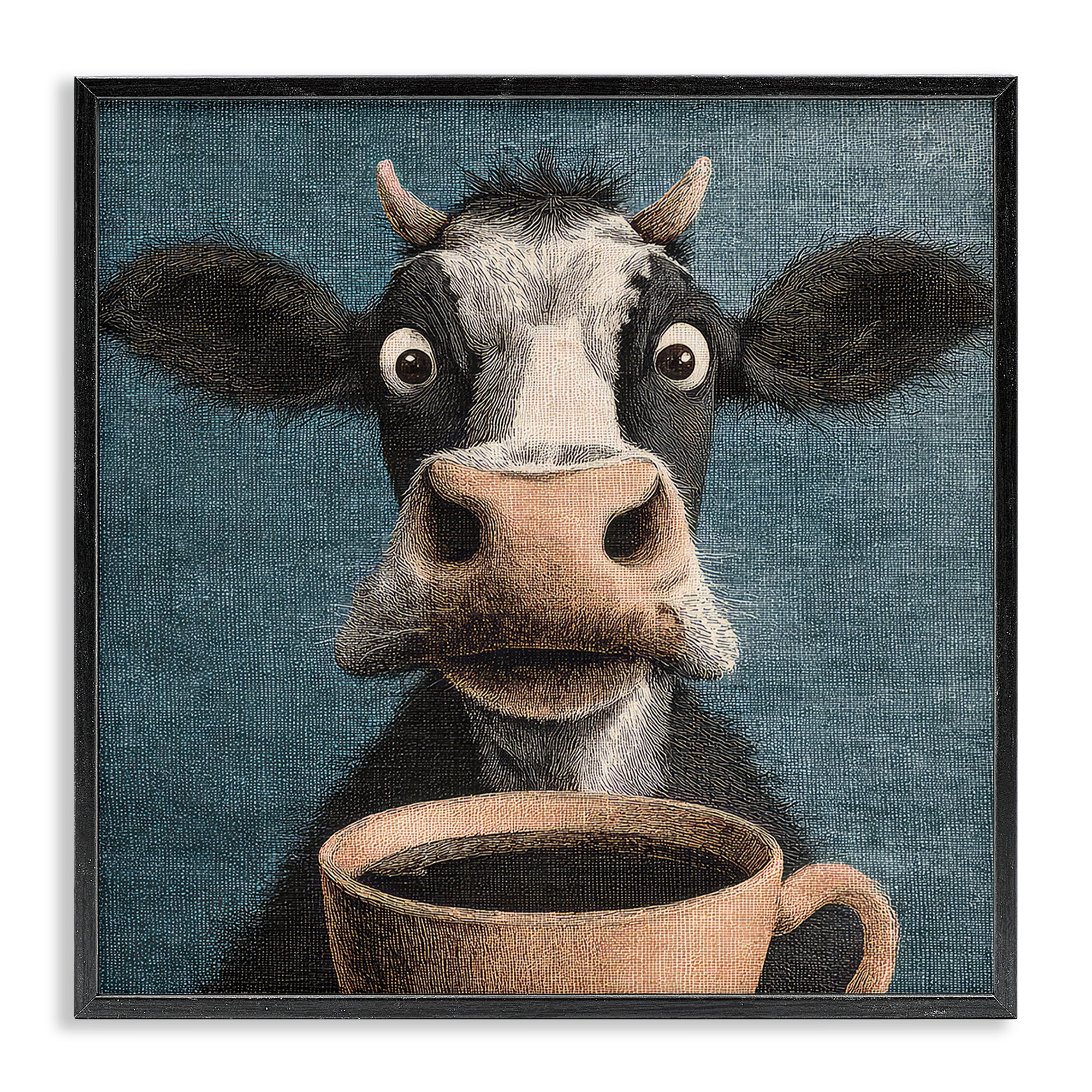 Stupell Industries Grumpy Cow & Coffee Black Framed Giclee Art, design by The Wands Want