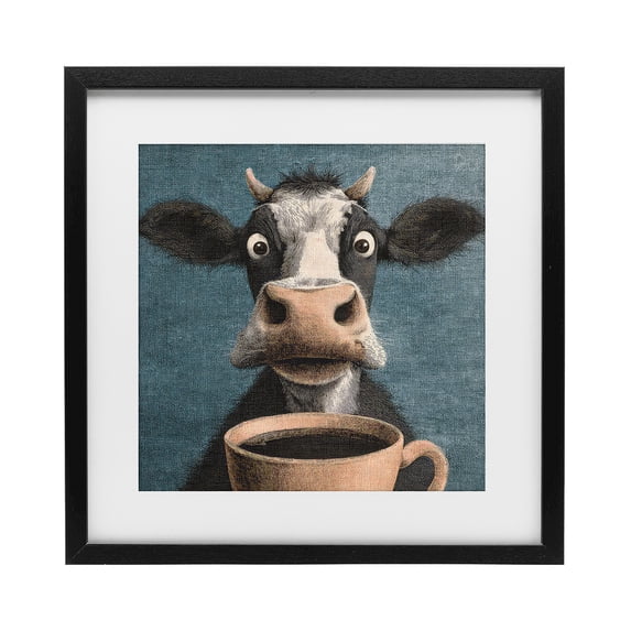 Stupell Industries Contemporary Grumpy Cow & Coffee Black Framed Print Under Glass, 13 x 13, by The Wands Want