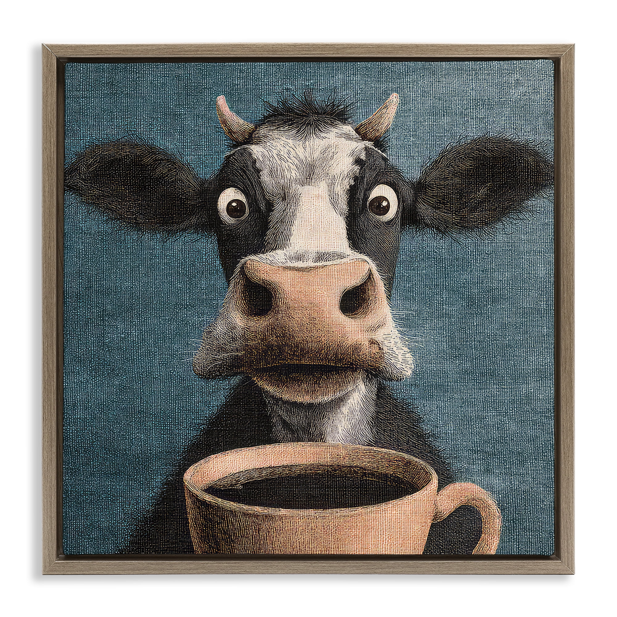 Stupell Industries Grumpy Cow & Coffee Brown Framed Floater Canvas Wall Art, design by The Wands Want