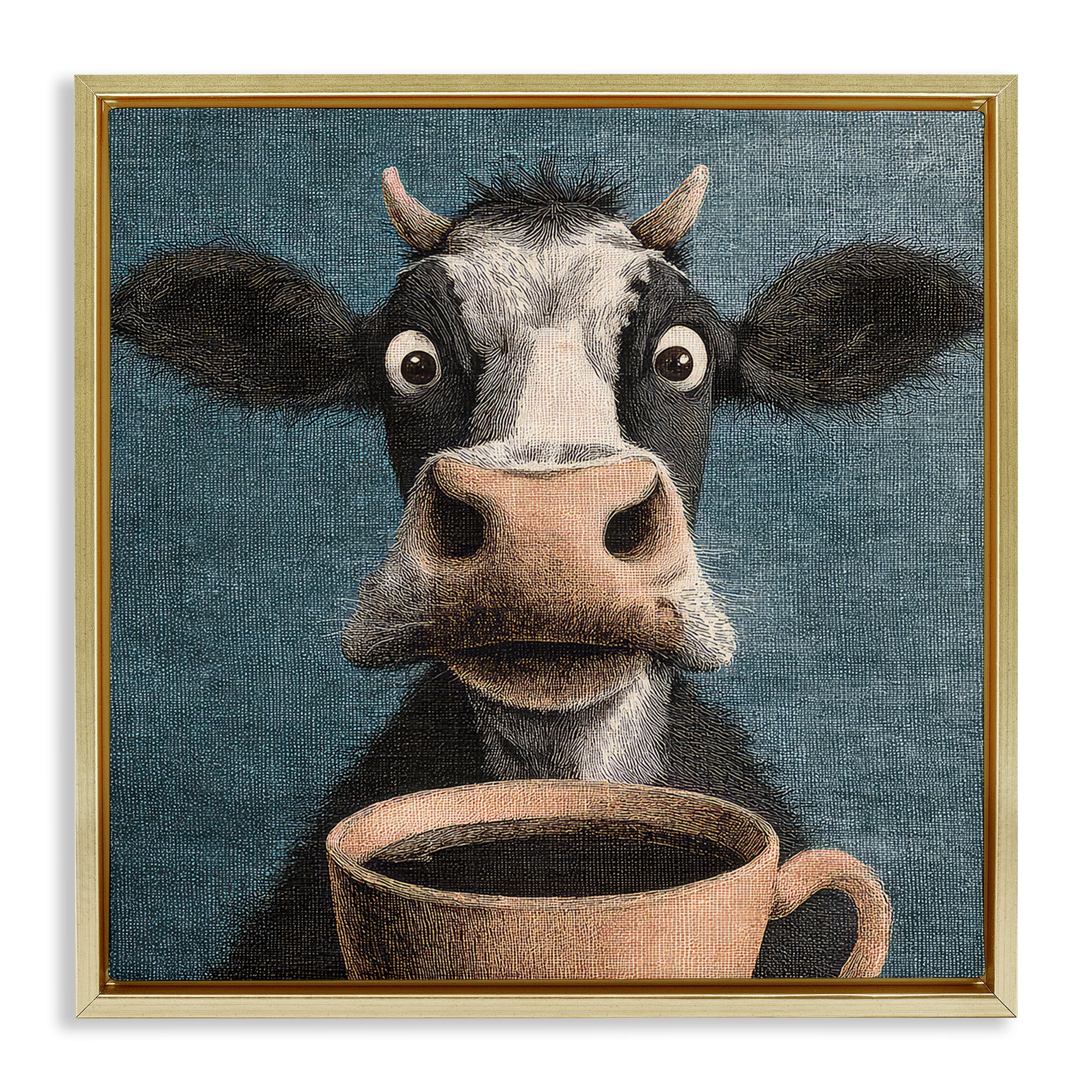 Stupell Industries Grumpy Cow & Coffee Gold Framed Floater Canvas Wall Art, design by The Wands Want