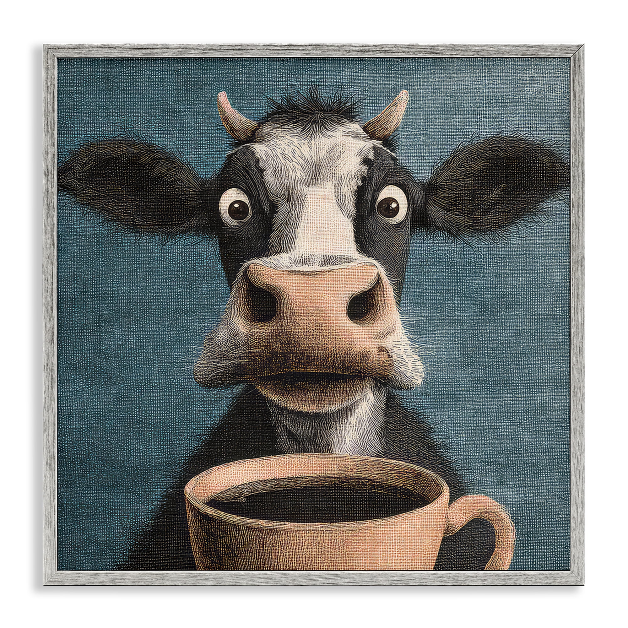Stupell Industries Grumpy Cow & Coffee Gray Framed Giclee Art, design by The Wands Want