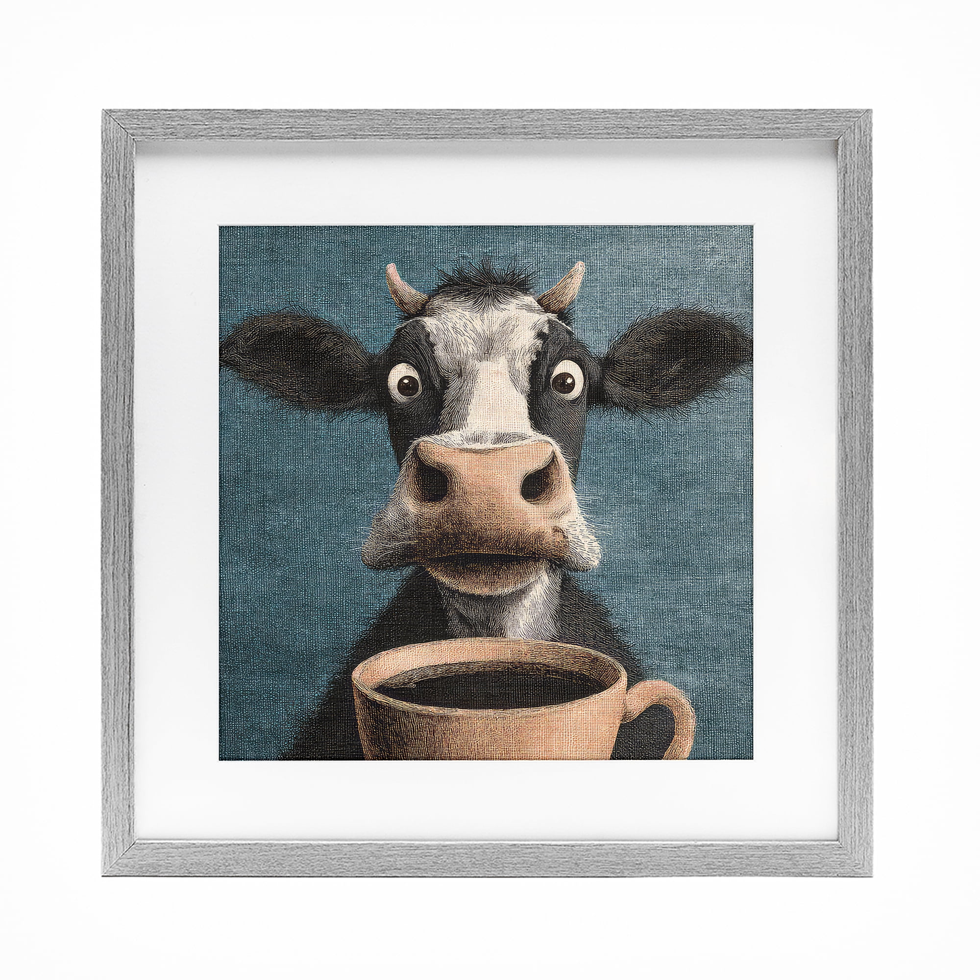 Stupell Industries Grumpy Cow & Coffee Gray Framed Print Under Glass, design by The Wands Want