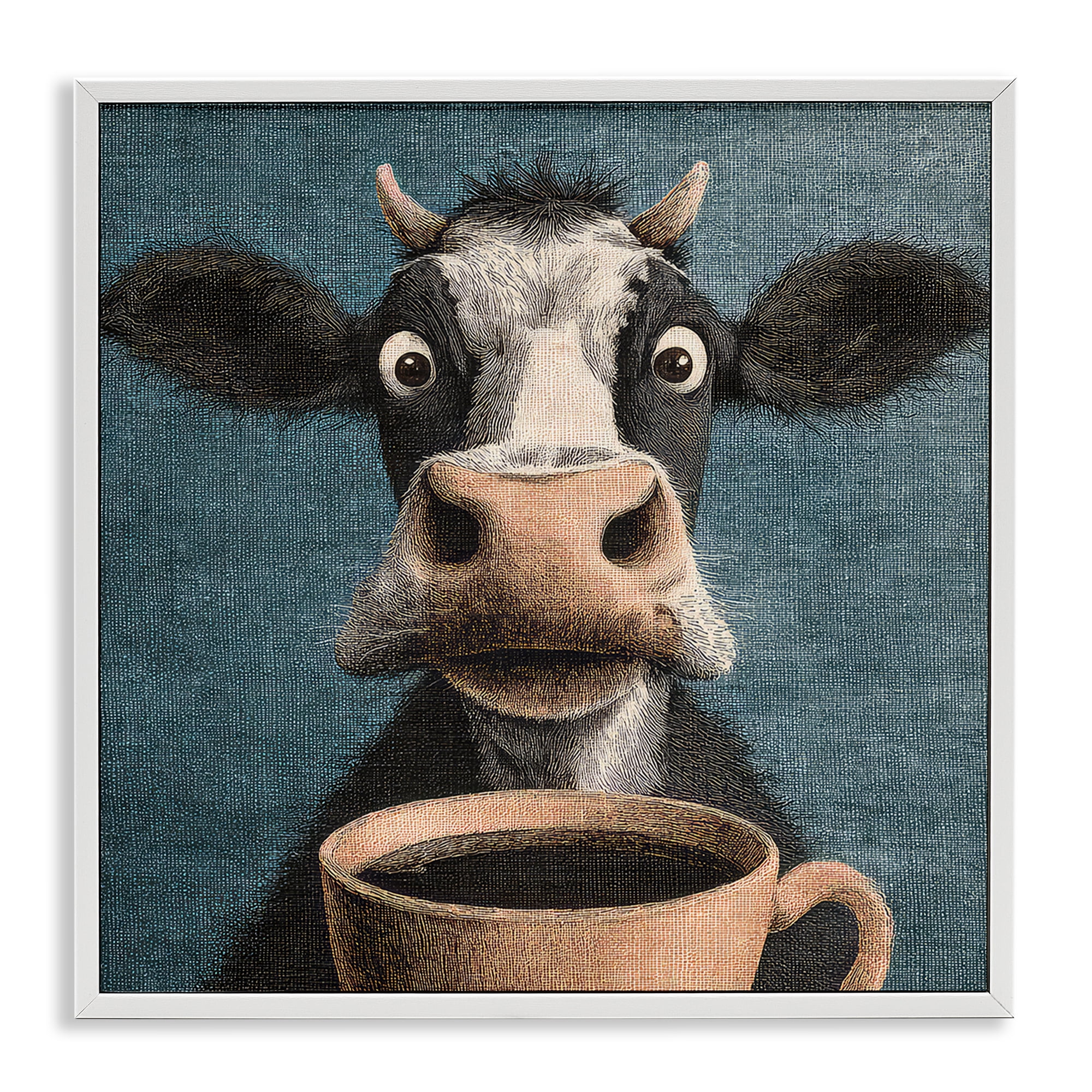 Stupell Industries Grumpy Cow & Coffee White Framed Giclee Art, design by The Wands Want