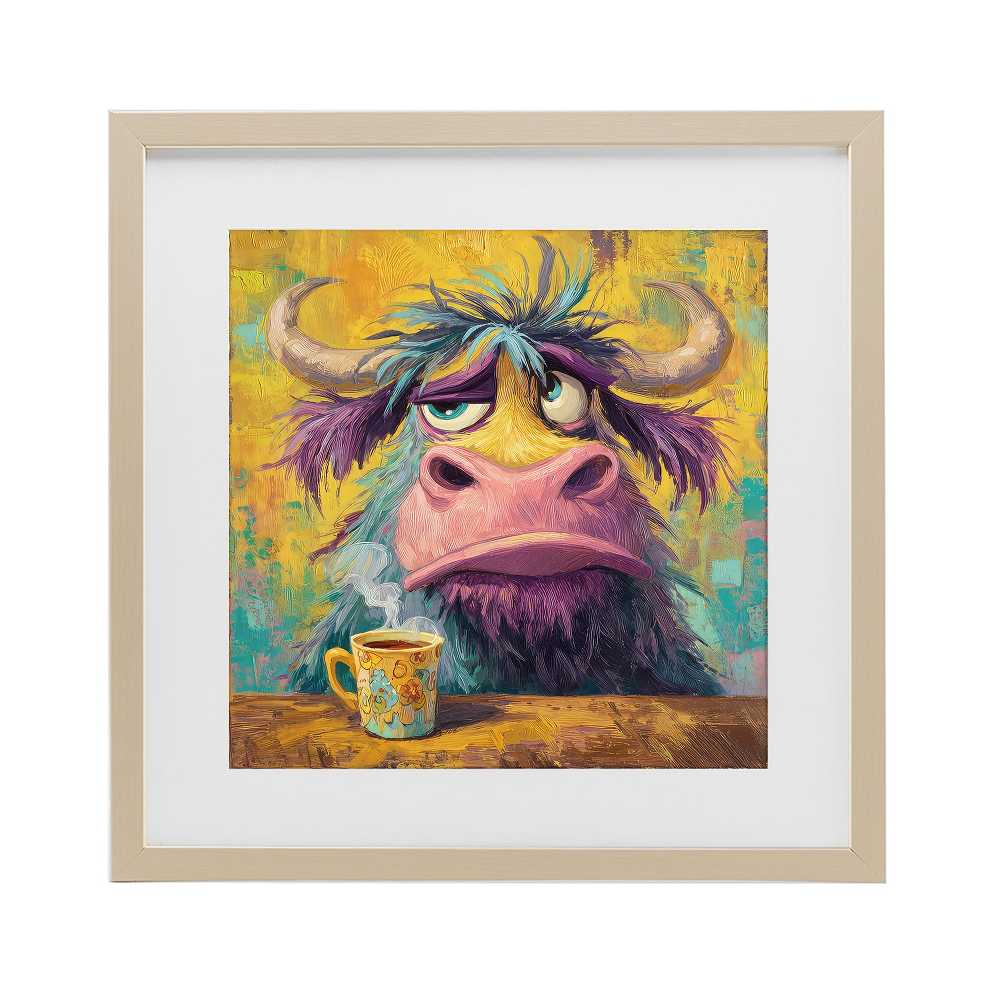 Stupell Industries Grumpy Cow & Mug Birch Framed Print Under Glass, design by The Wands Want