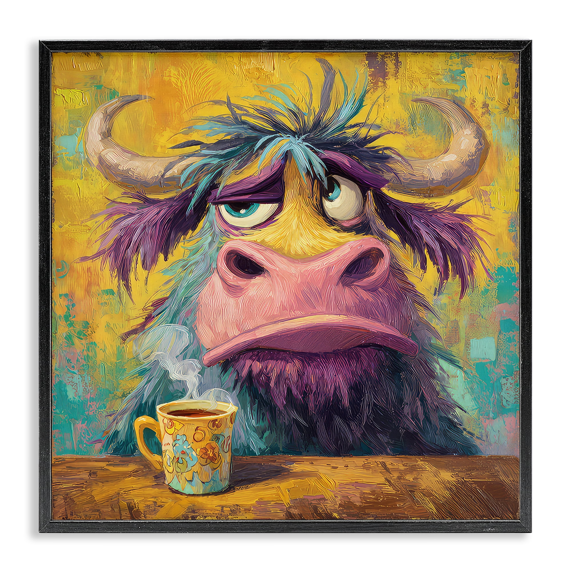 Stupell Industries Grumpy Cow & Mug Black Framed Giclee Art, design by The Wands Want