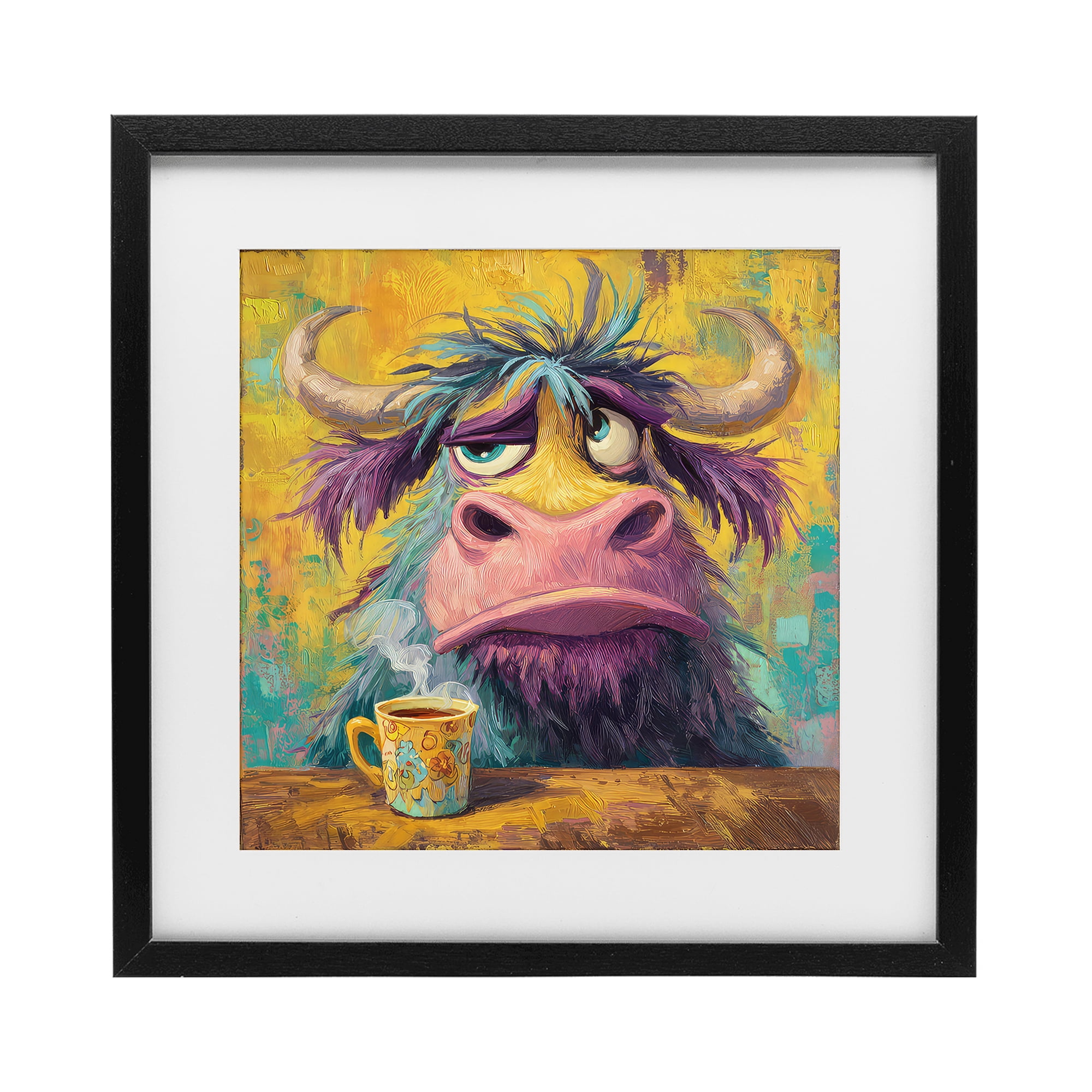 Stupell Industries Grumpy Cow & Mug Black Framed Print Under Glass, design by The Wands Want